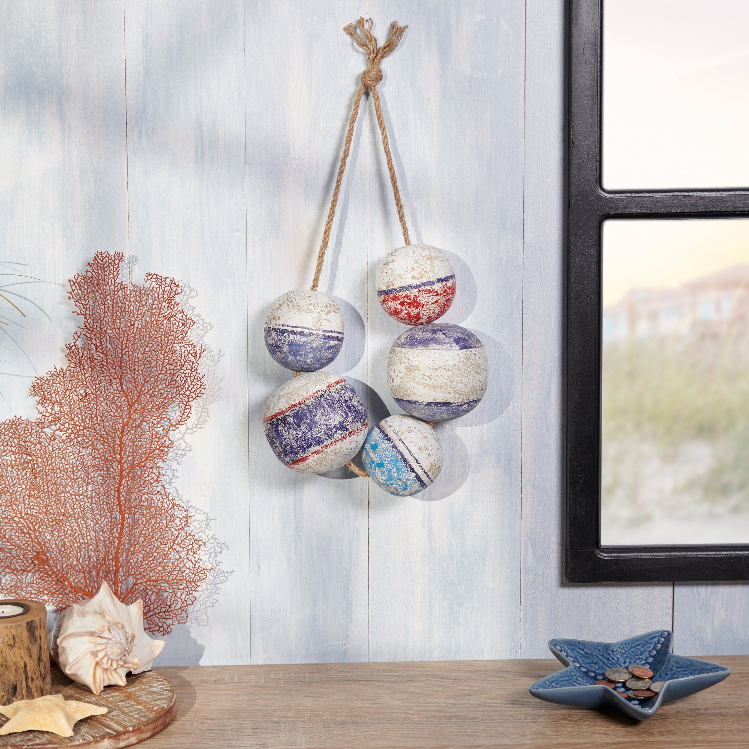 Coastal Wooden Nautical Fishing Floats Hanging Decor for Beach Home