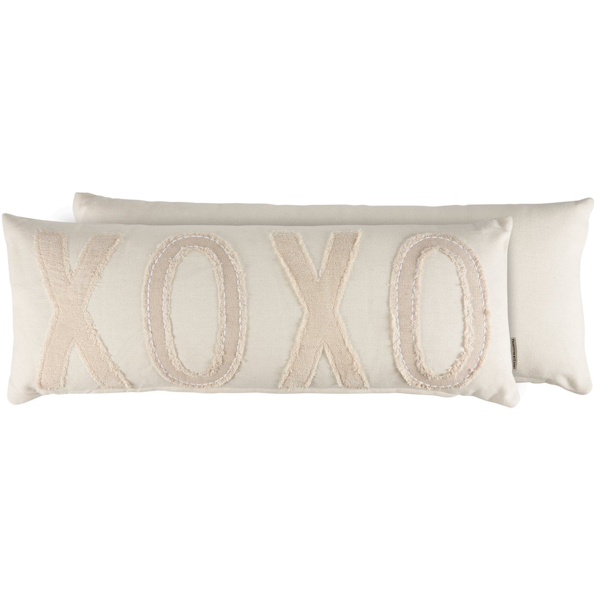 Charming XOXO Cream Cotton Pillow with Embroidered Accents, Machine-Washable Cover