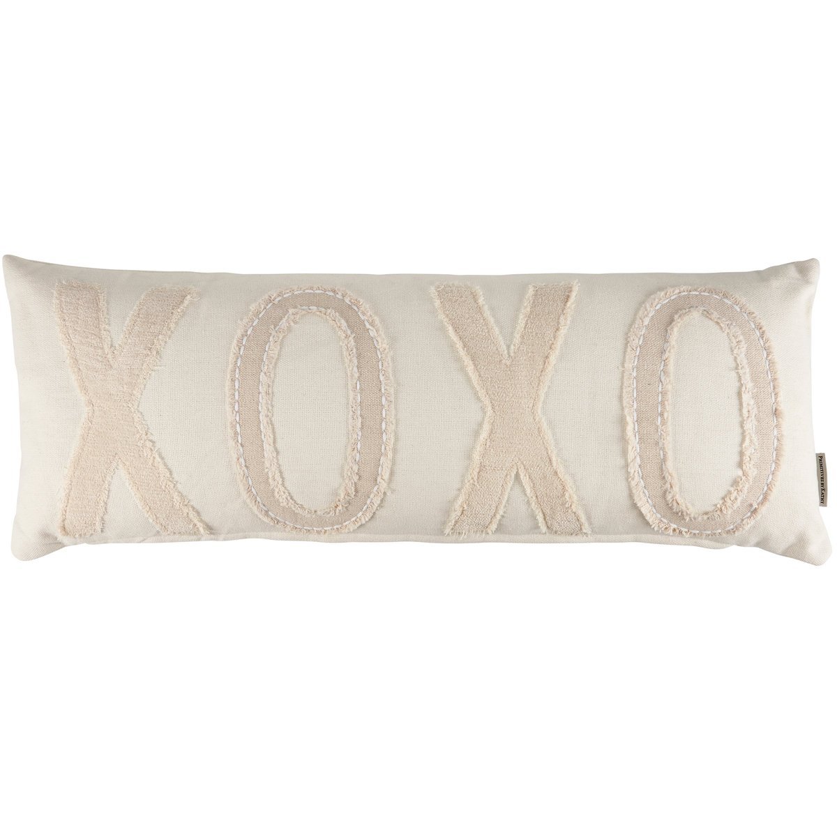 Charming XOXO Cream Cotton Pillow with Embroidered Accents, Machine-Washable Cover
