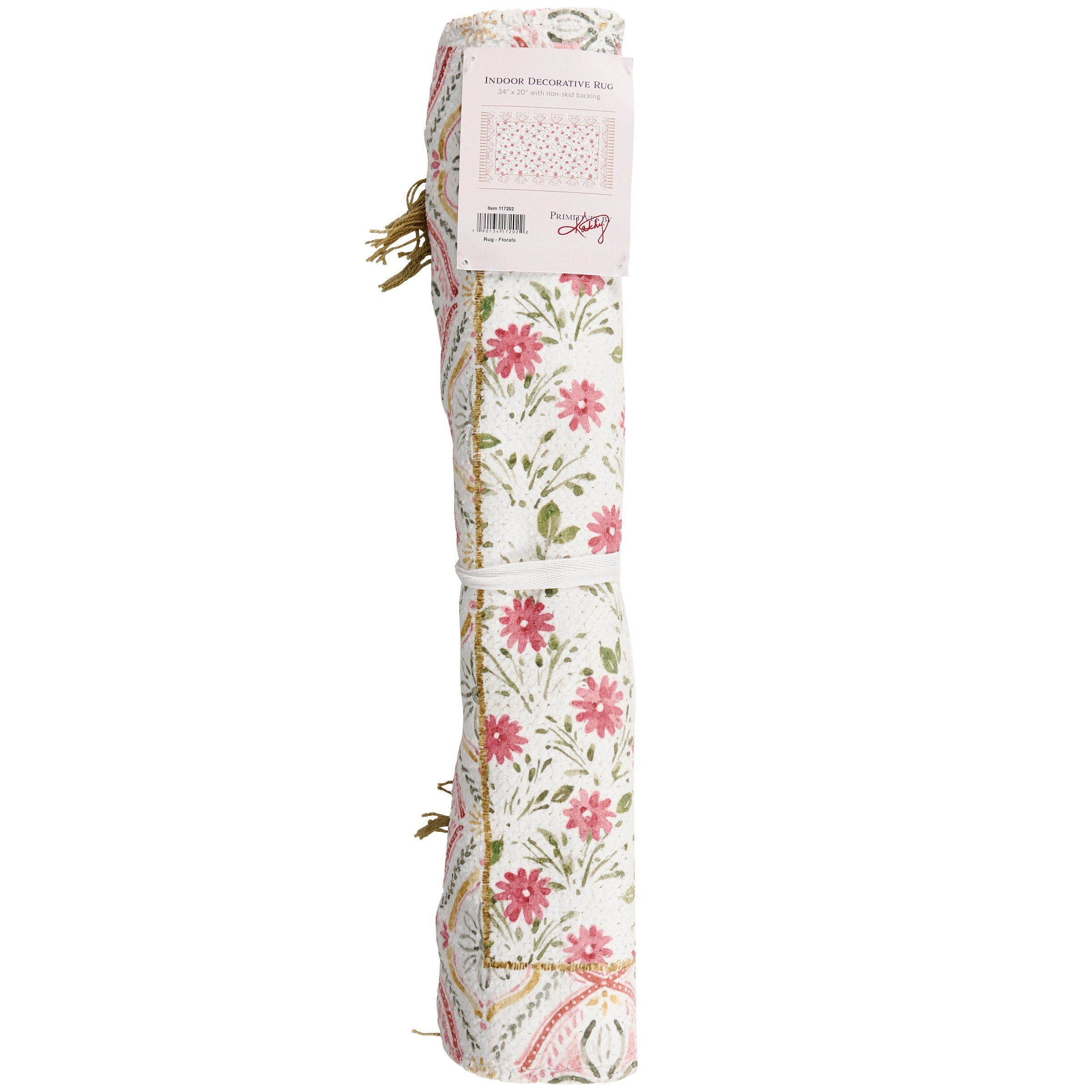 Charming Pink Floral Indoor Outdoor Rug with Tassels & Skid-Resistant Backing