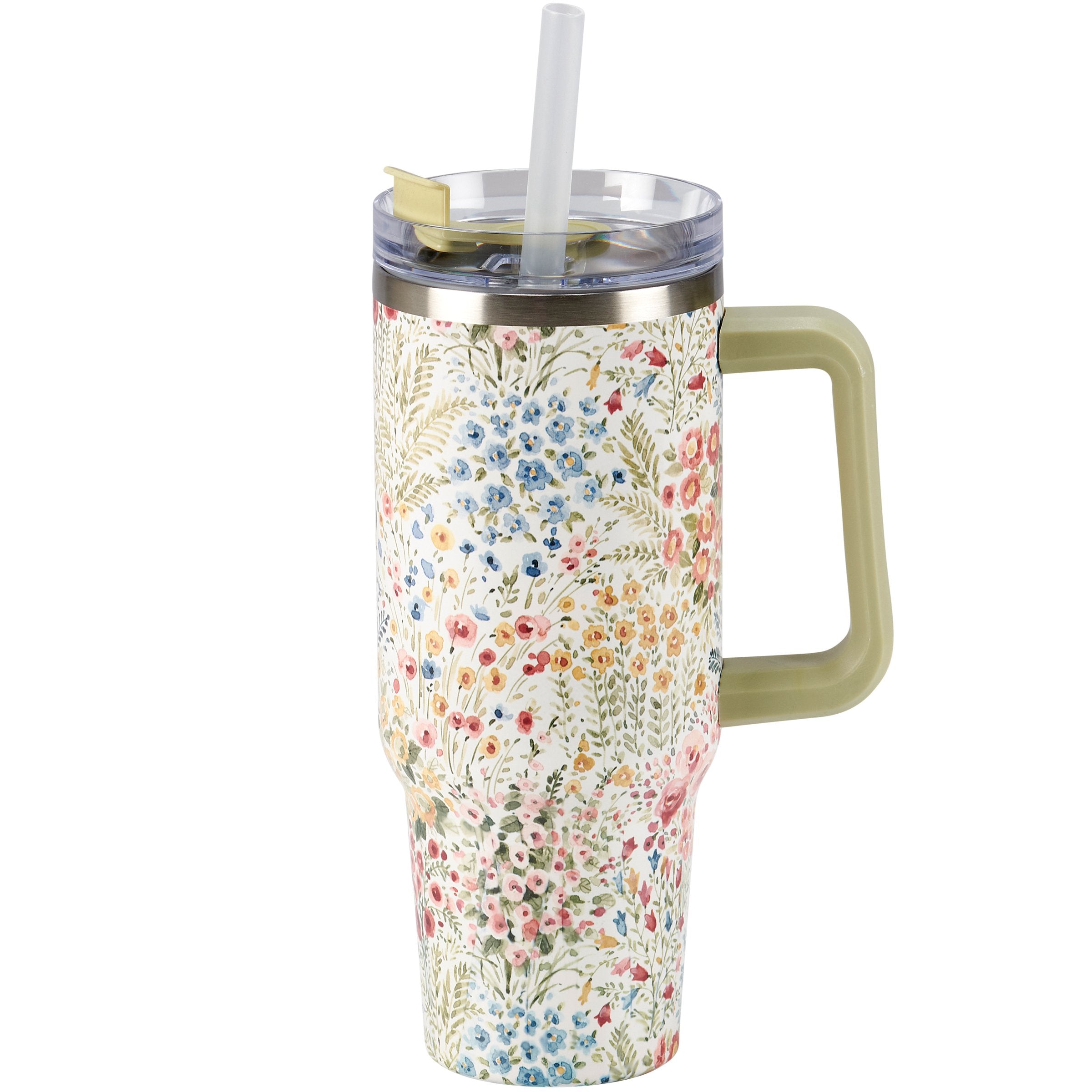 40oz Mixed Floral Insulated Stainless Steel Travel Mug with Straw & Handle