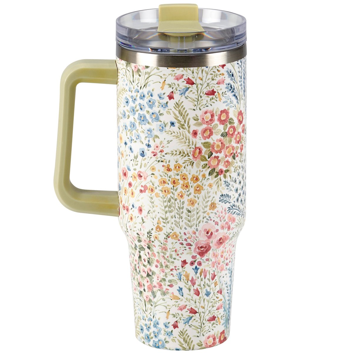 40oz Mixed Floral Insulated Stainless Steel Travel Mug with Straw & Handle