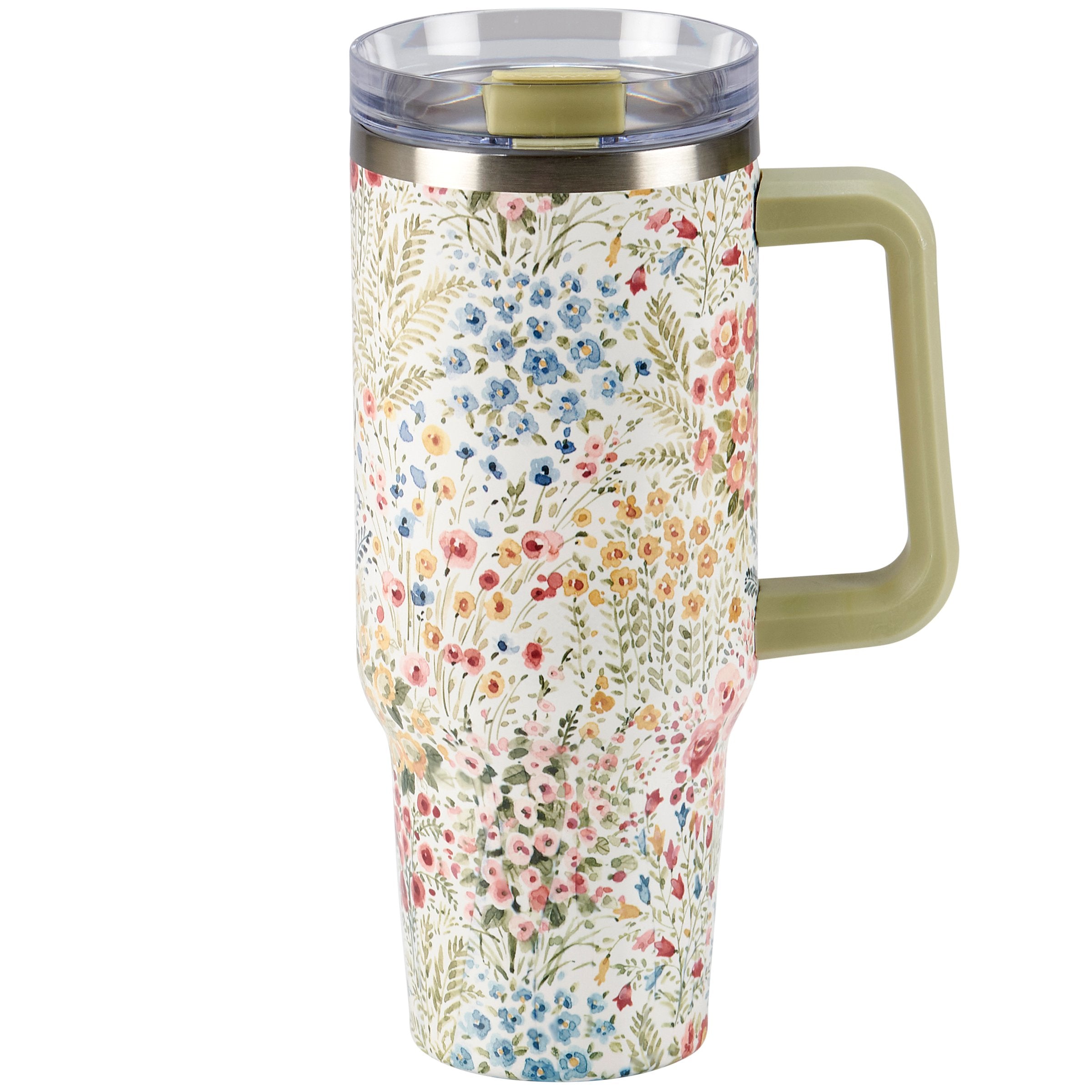 40oz Mixed Floral Insulated Stainless Steel Travel Mug with Straw & Handle