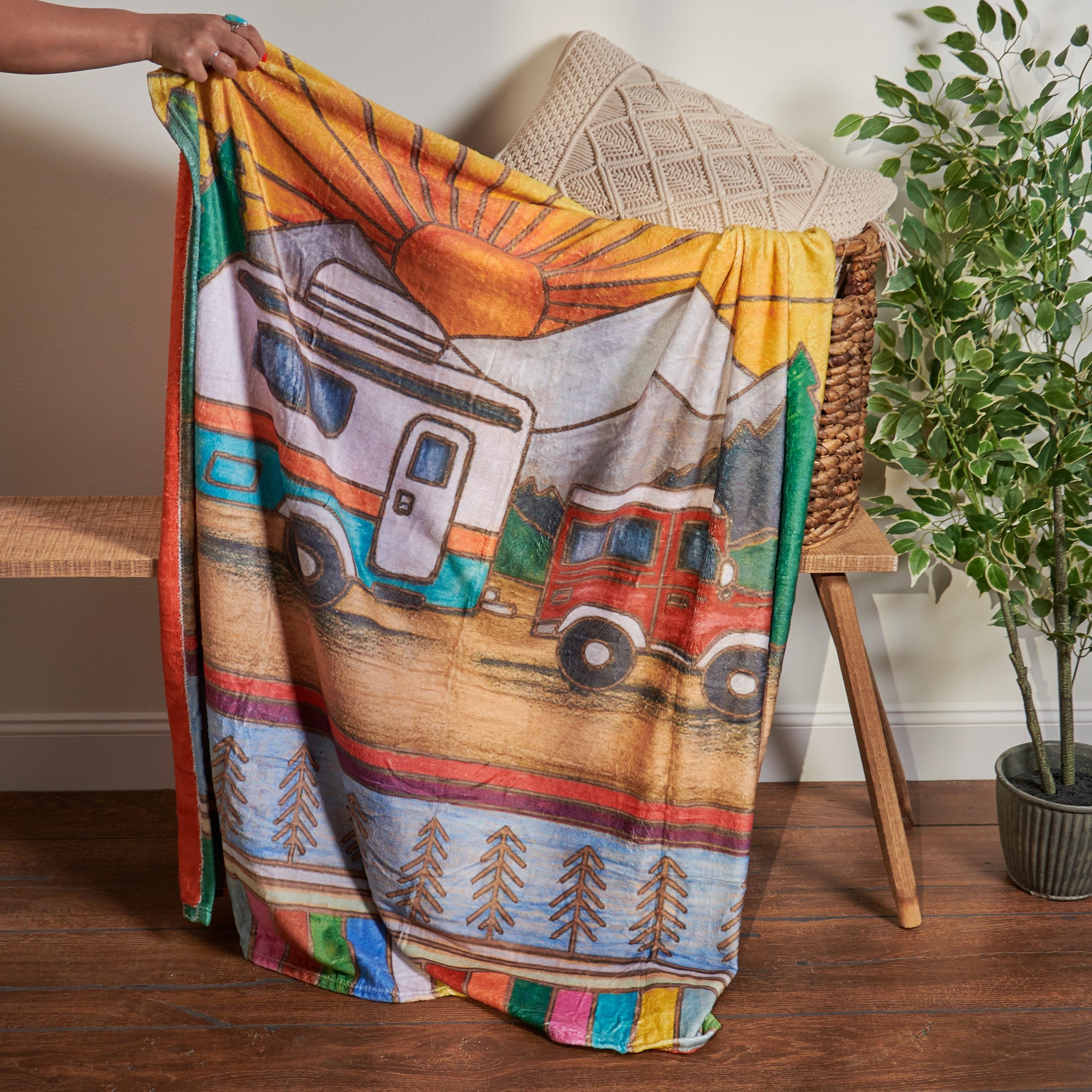 Cozy Plush Camper Throw Blanket for Adventurous Wilderness Home Decor