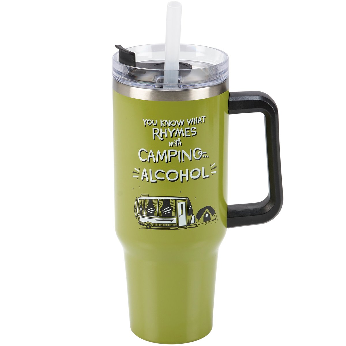 Funny Camping Alcohol 40oz Insulated Stainless Steel Travel Mug with Straw