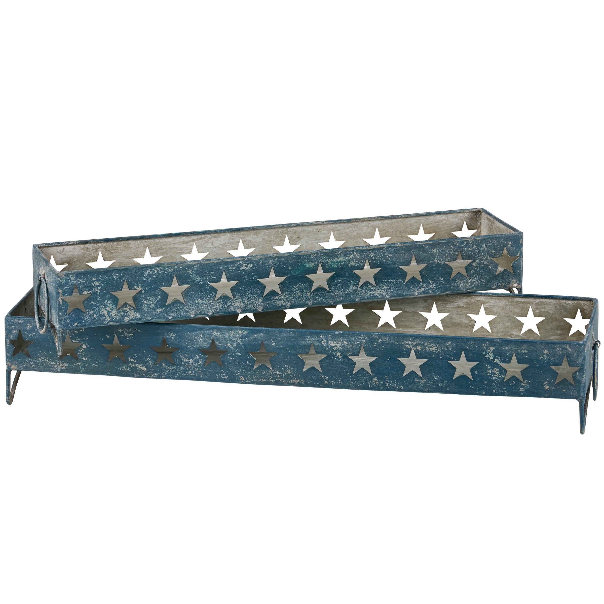 Rustic American Flag Metal Patriotic Decorative Tray Set with Star Cutouts