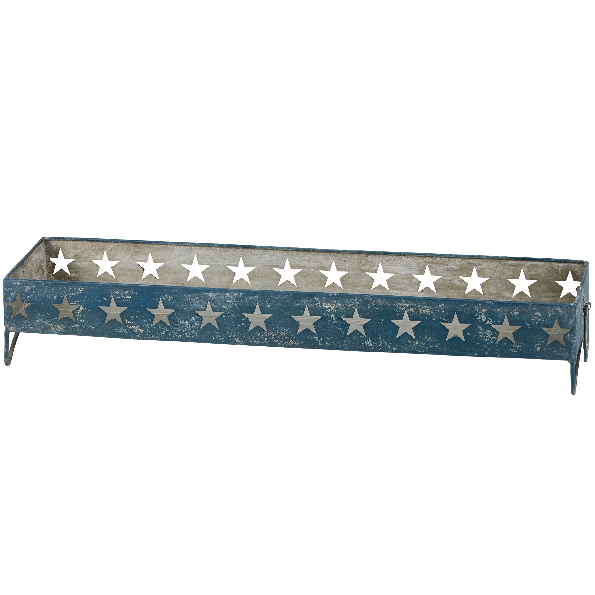 Rustic American Flag Metal Patriotic Decorative Tray Set with Star Cutouts