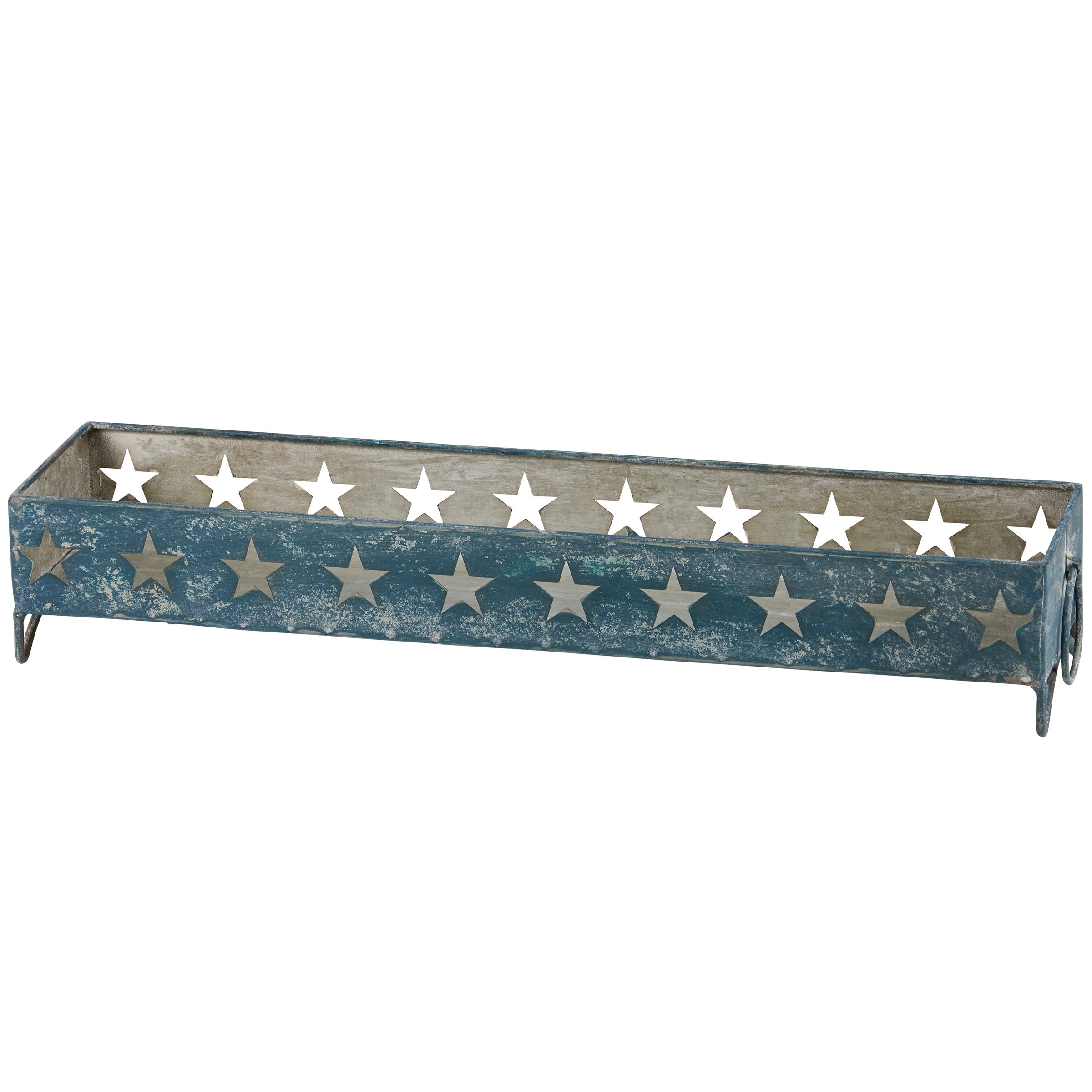 Rustic American Flag Metal Patriotic Decorative Tray Set with Star Cutouts