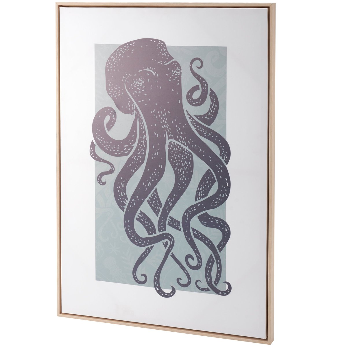 Oceanic Octopus Canvas Wall Art Decor: Large Nautical Block Print Wood Frame