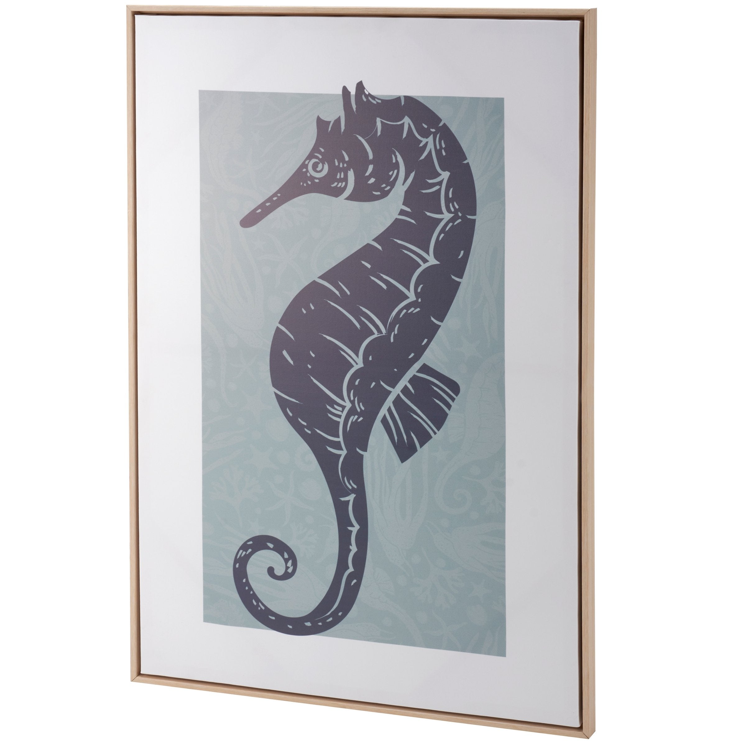 Coastal Seahorse Canvas Wall Art, Block Print Nautical Decor with Wood Frame, 20x30 Inch