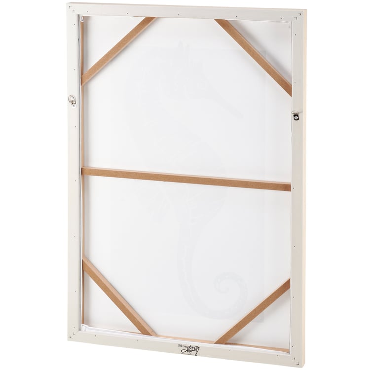 Coastal Seahorse Canvas Wall Art, Block Print Nautical Decor with Wood Frame, 20x30 Inch