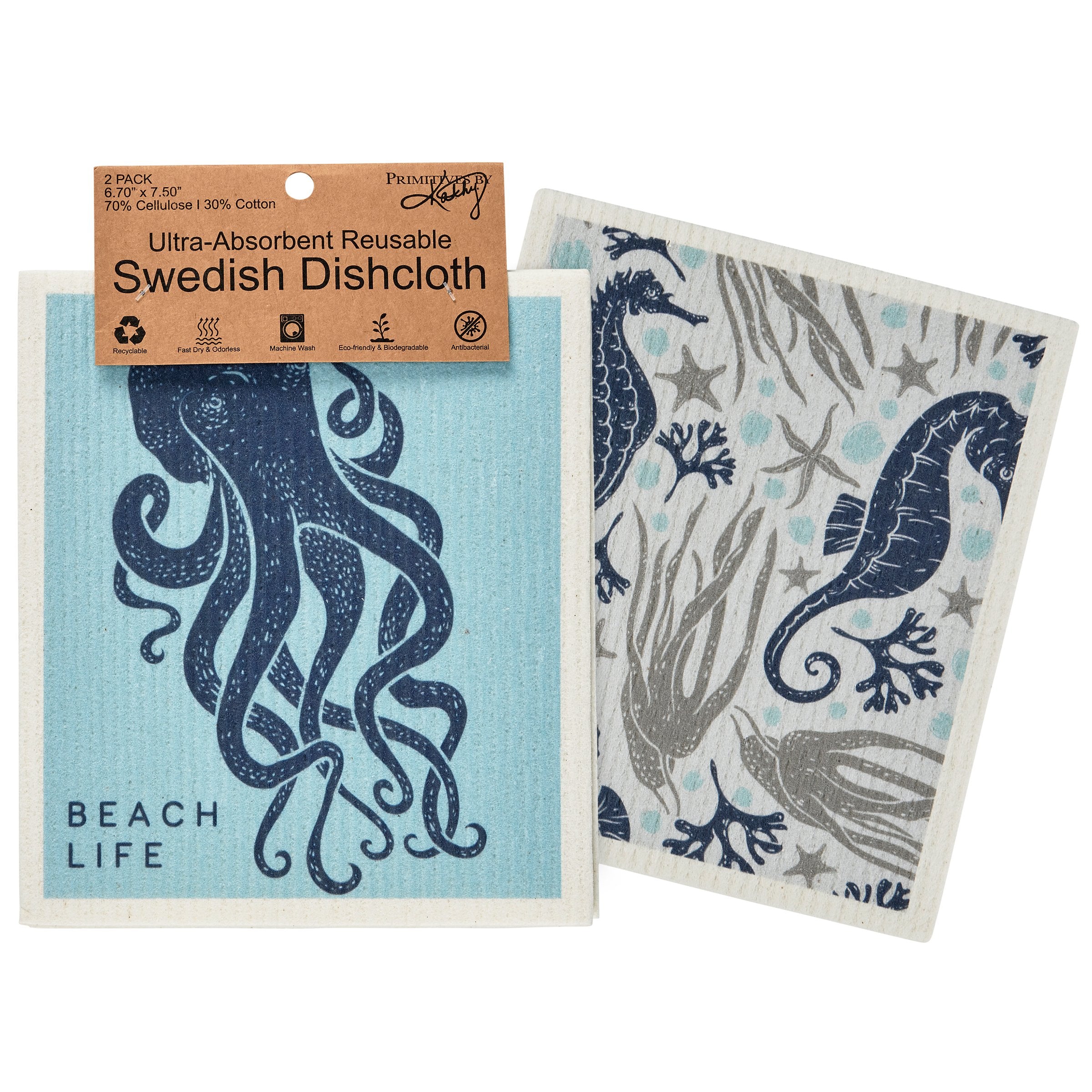 Eco-Friendly Swedish Dishcloth Set: Absorbent Sea Creatures Kitchen Cleaning Towels