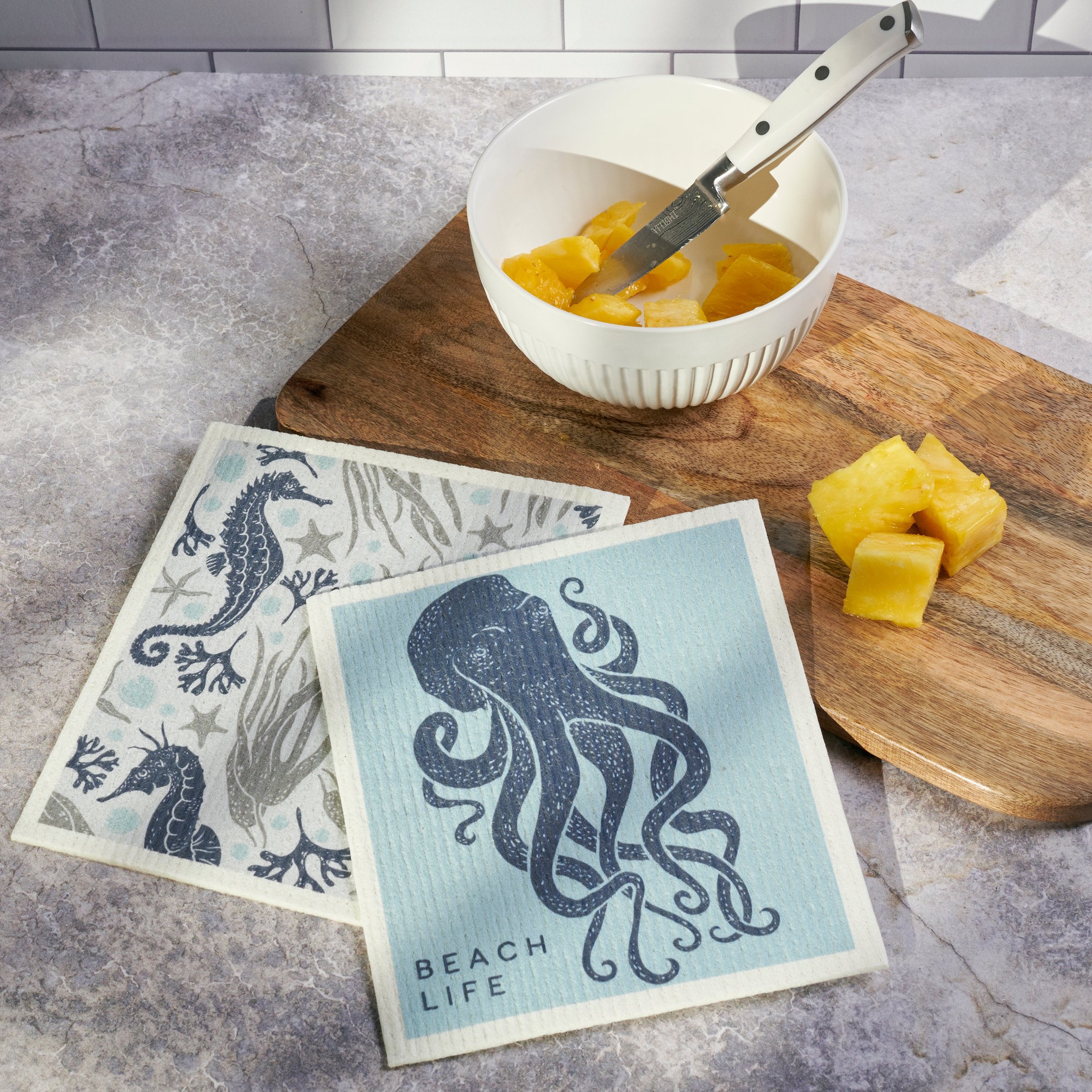 Eco-Friendly Swedish Dishcloth Set: Absorbent Sea Creatures Kitchen Cleaning Towels