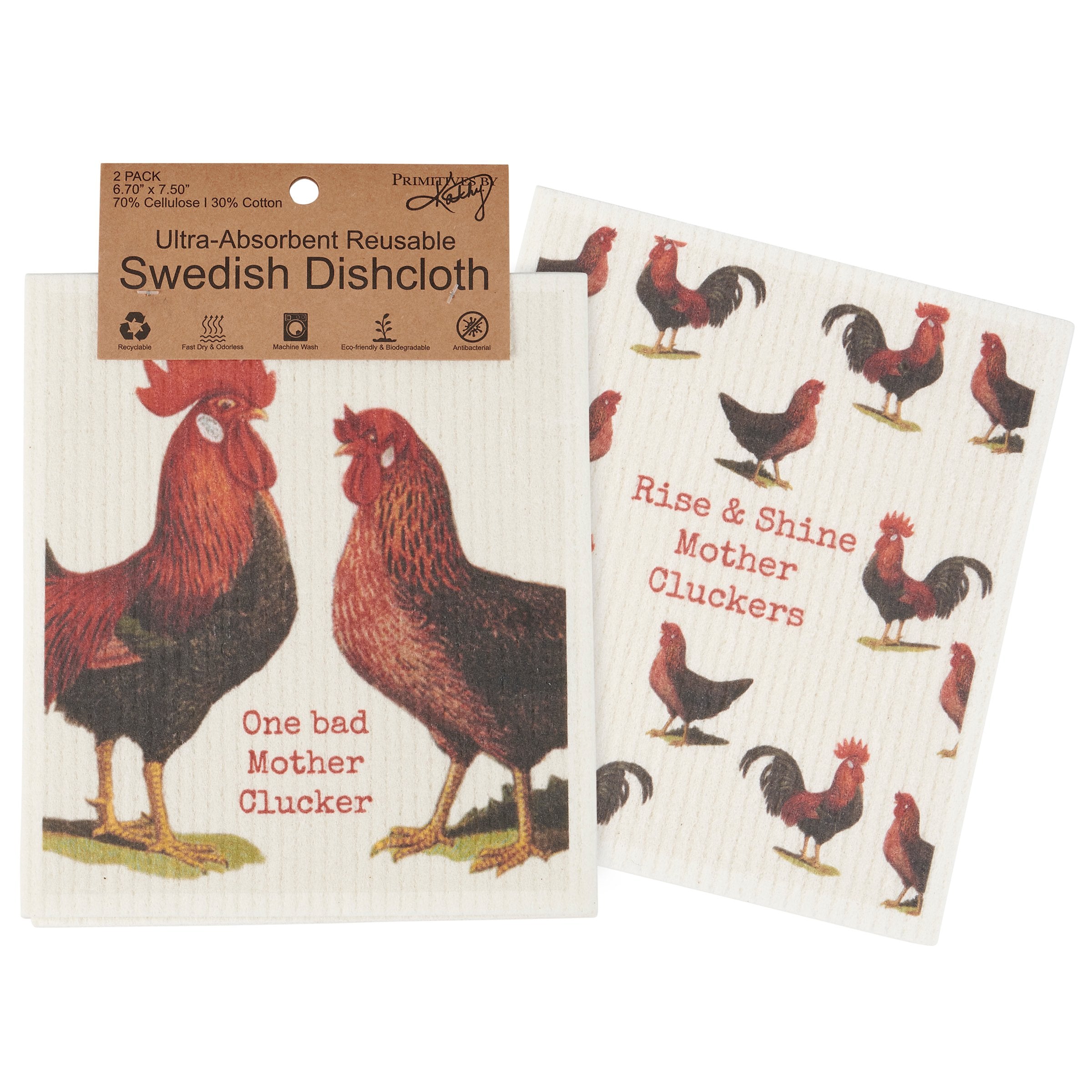 Playful Farmhouse Chicken Swedish Dishcloth Set - Eco-Friendly, Absorbent Kitchen Towels