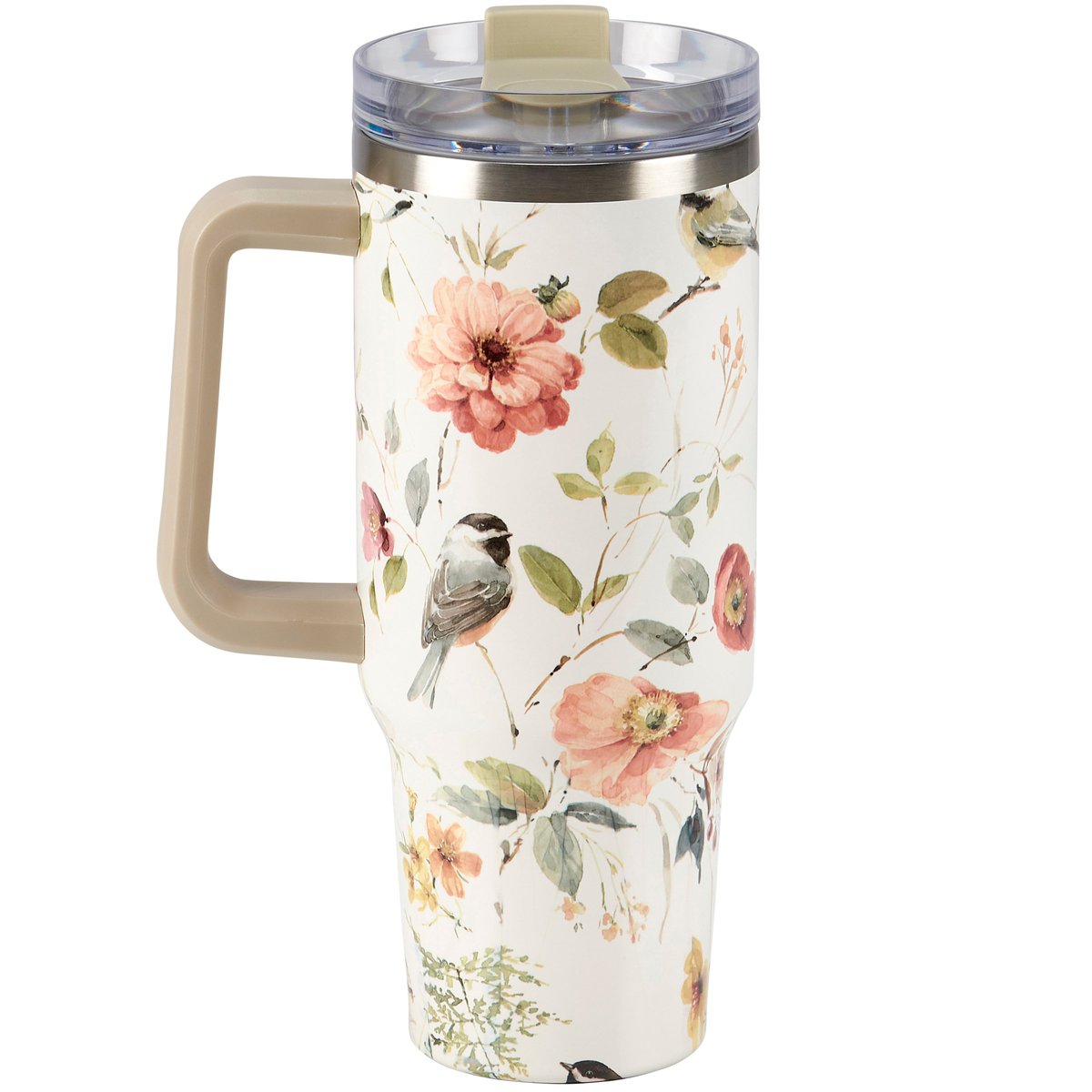 Charming Chickadee Floral 40oz Insulated Stainless Steel Travel Mug with Straw
