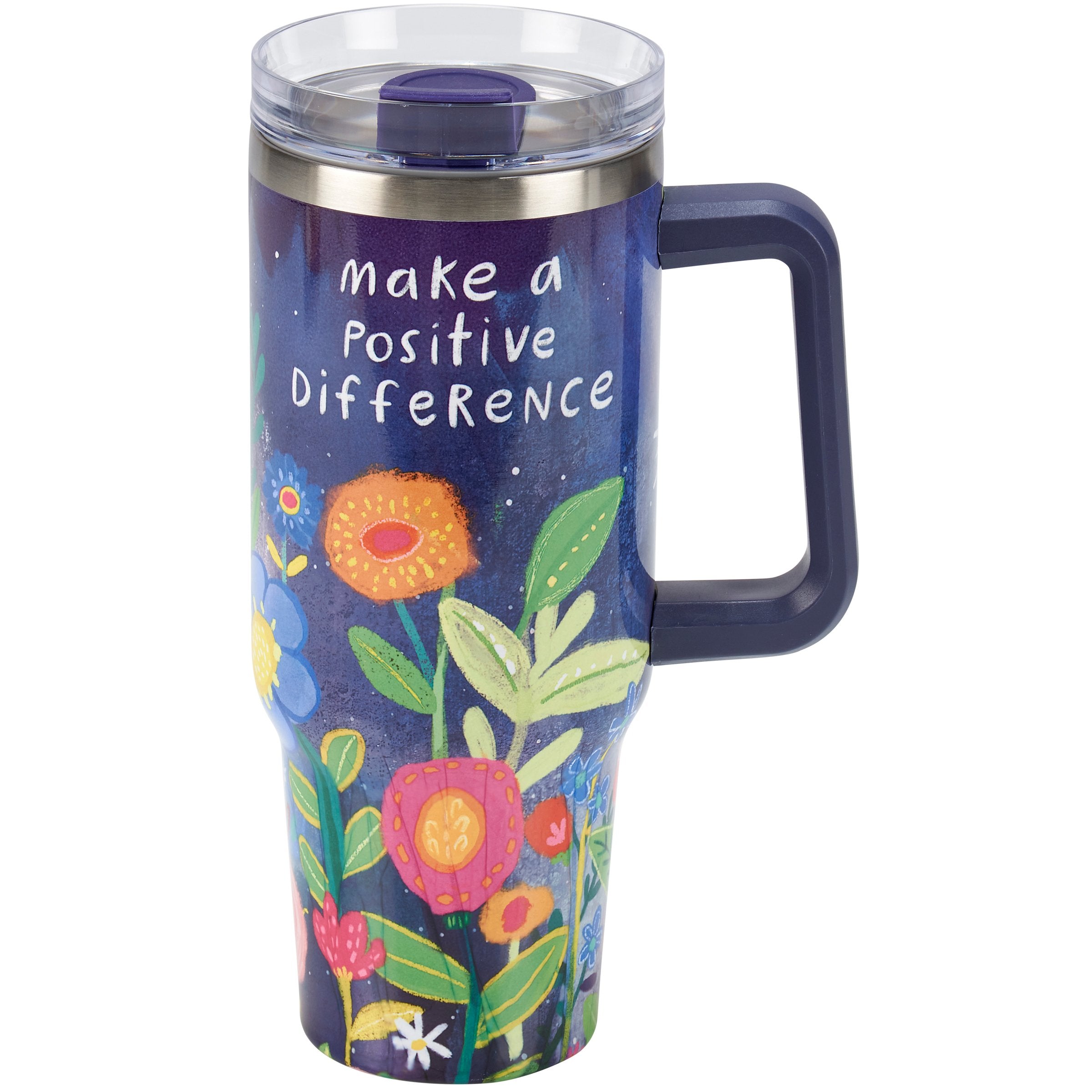 Inspiring 40oz Floral Stainless Steel Insulated Travel Mug with Handle & Straw