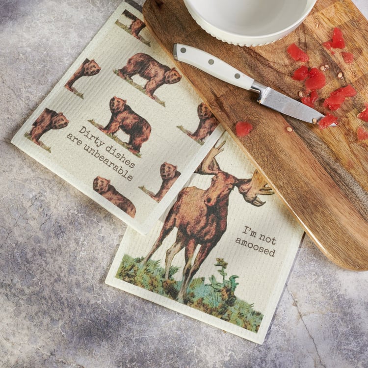 Eco-Friendly Reusable Swedish Moose & Bear Dishcloth Set - Lake & Cabin Fun