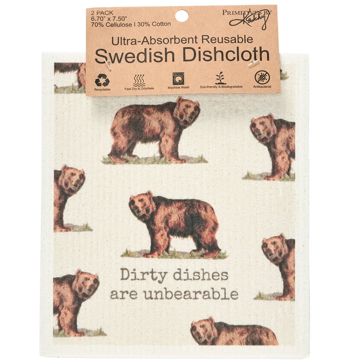 Eco-Friendly Reusable Swedish Moose & Bear Dishcloth Set - Lake & Cabin Fun