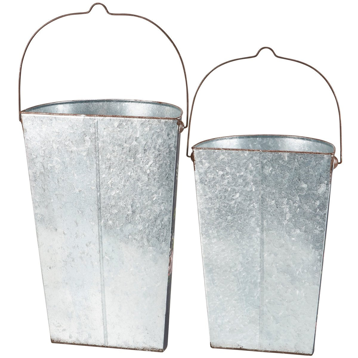 Whimsical Bunny & Floral Metal Wall Buckets Set - Rustic Spring Home Decor