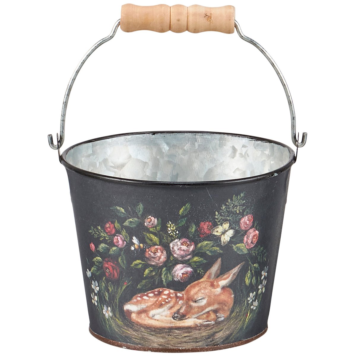 Charming Woodland Spring Metal Buckets - Set of Four Hand-Painted Decorative Accents