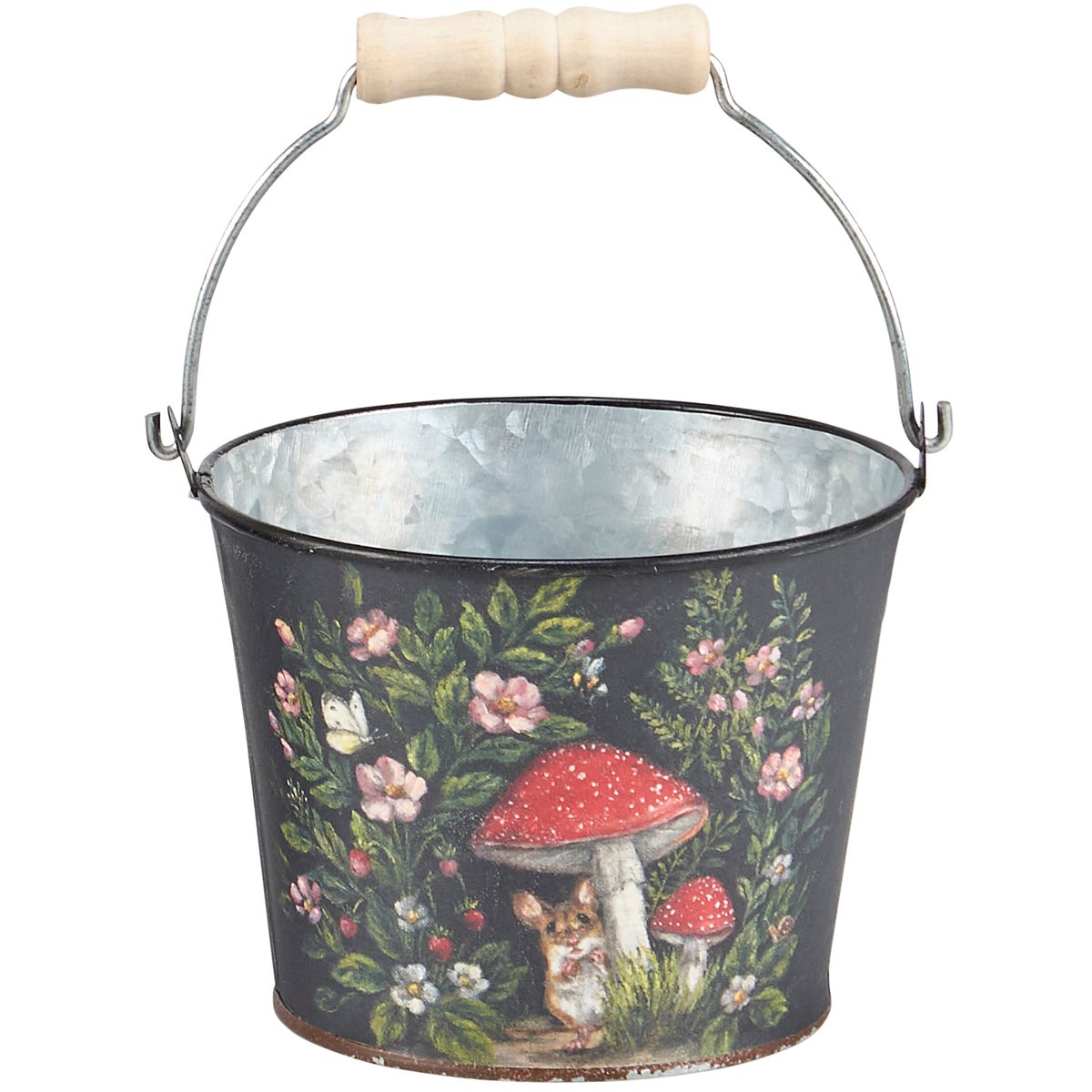 Charming Woodland Spring Metal Buckets - Set of Four Hand-Painted Decorative Accents