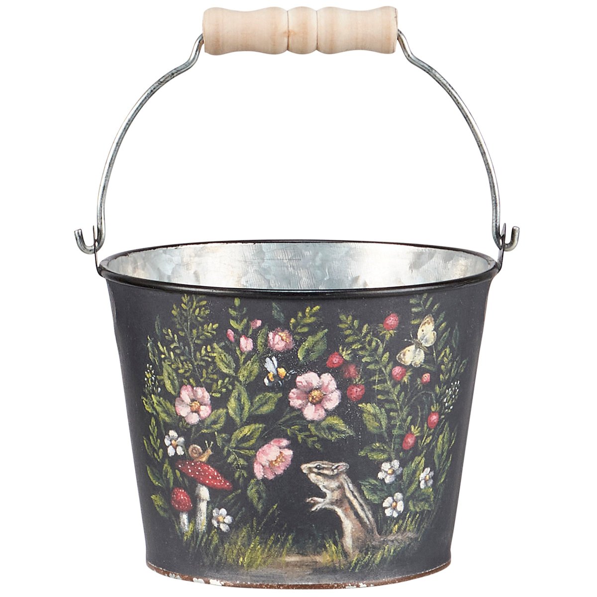 Charming Woodland Spring Metal Buckets - Set of Four Hand-Painted Decorative Accents