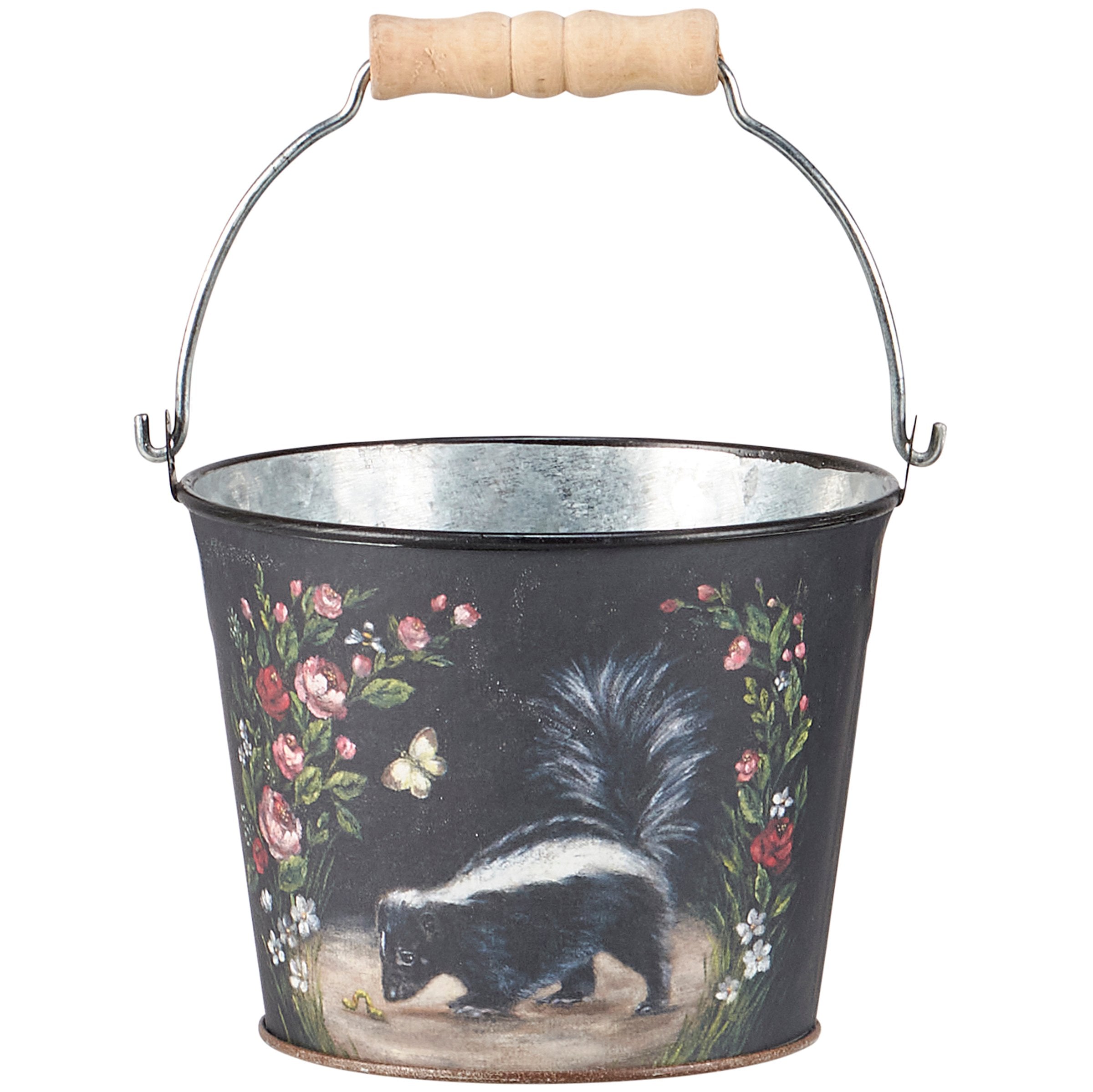 Charming Woodland Spring Metal Buckets - Set of Four Hand-Painted Decorative Accents