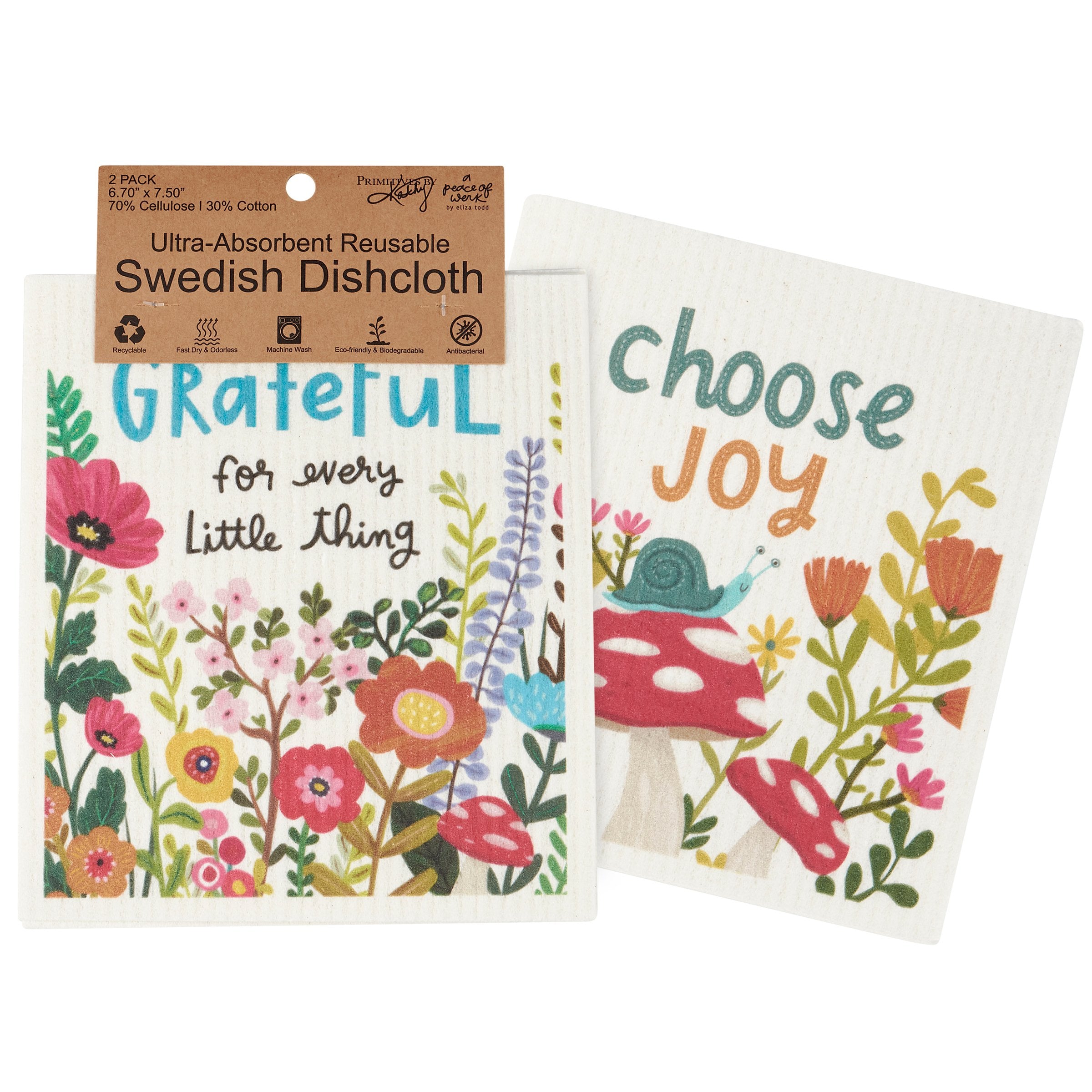 Eco-Friendly 'Choose Joy' Swedish Dishcloth Set: Reusable Absorbent Kitchen Cleaning Towels