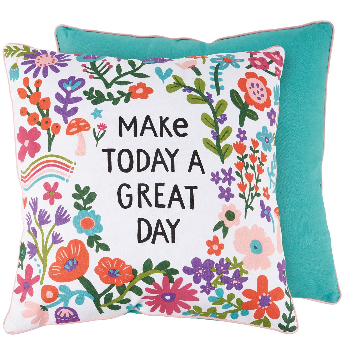 Vibrant Floral 'Make Today A Great Day' Inspirational Cotton Throw Pillow
