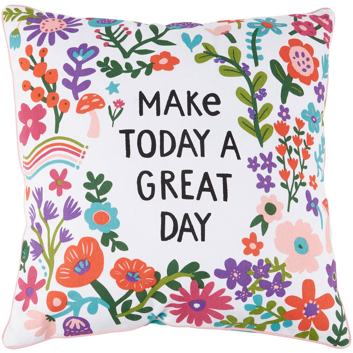 Vibrant Floral 'Make Today A Great Day' Inspirational Cotton Throw Pillow