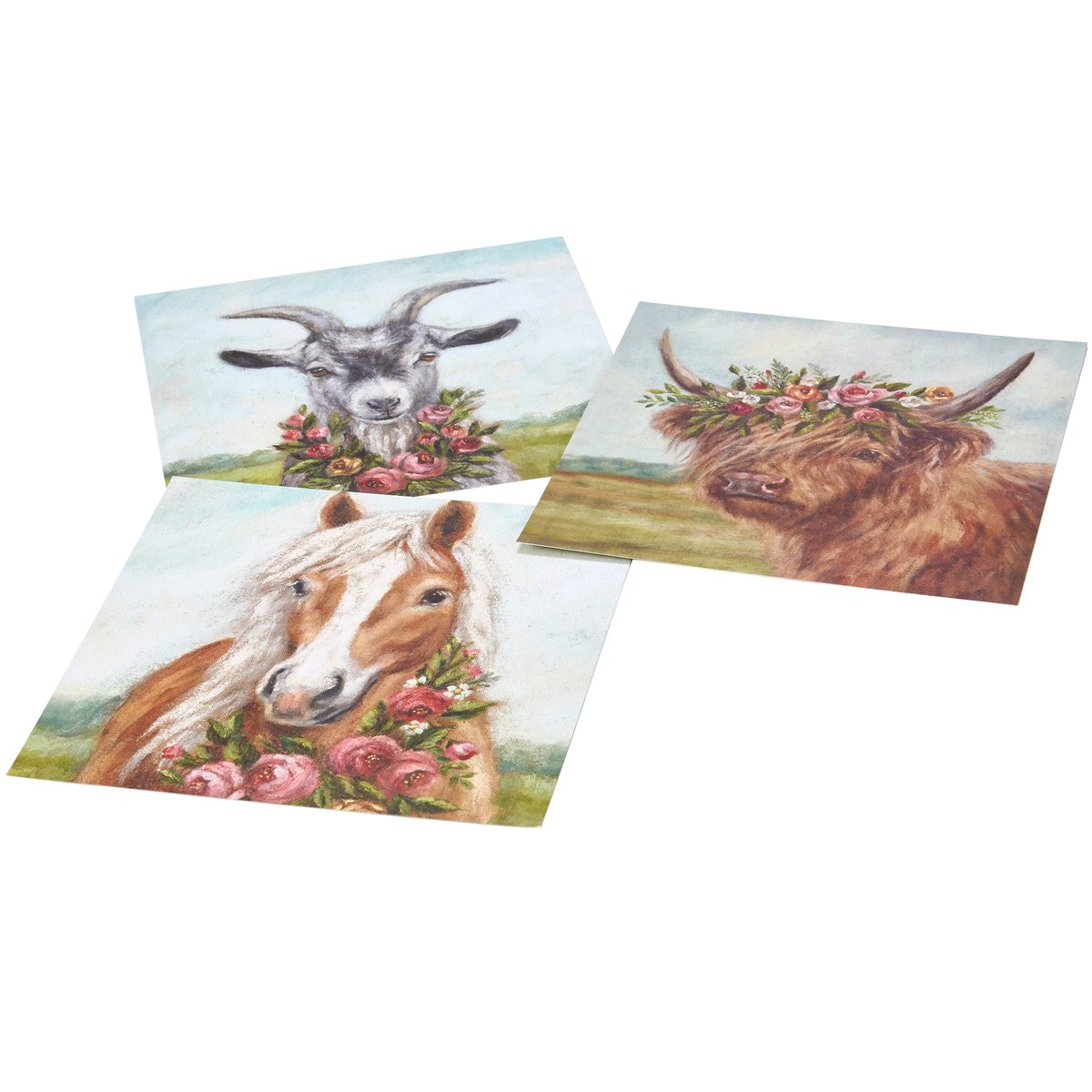 Charming Farmhouse Floral Animal Wooden Block Puzzle Set - 6 Scenes, 9 Blocks