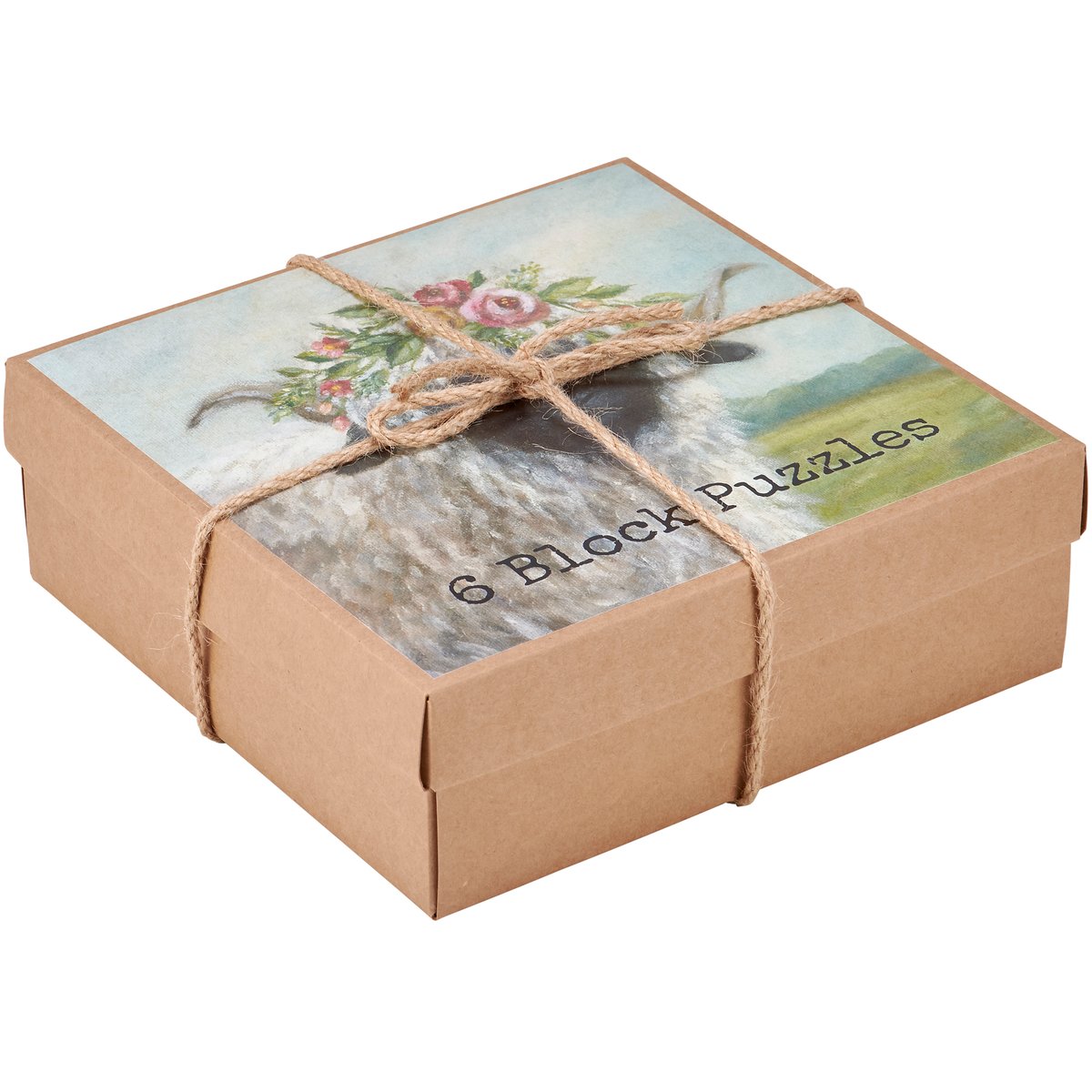 Charming Farmhouse Floral Animal Wooden Block Puzzle Set - 6 Scenes, 9 Blocks