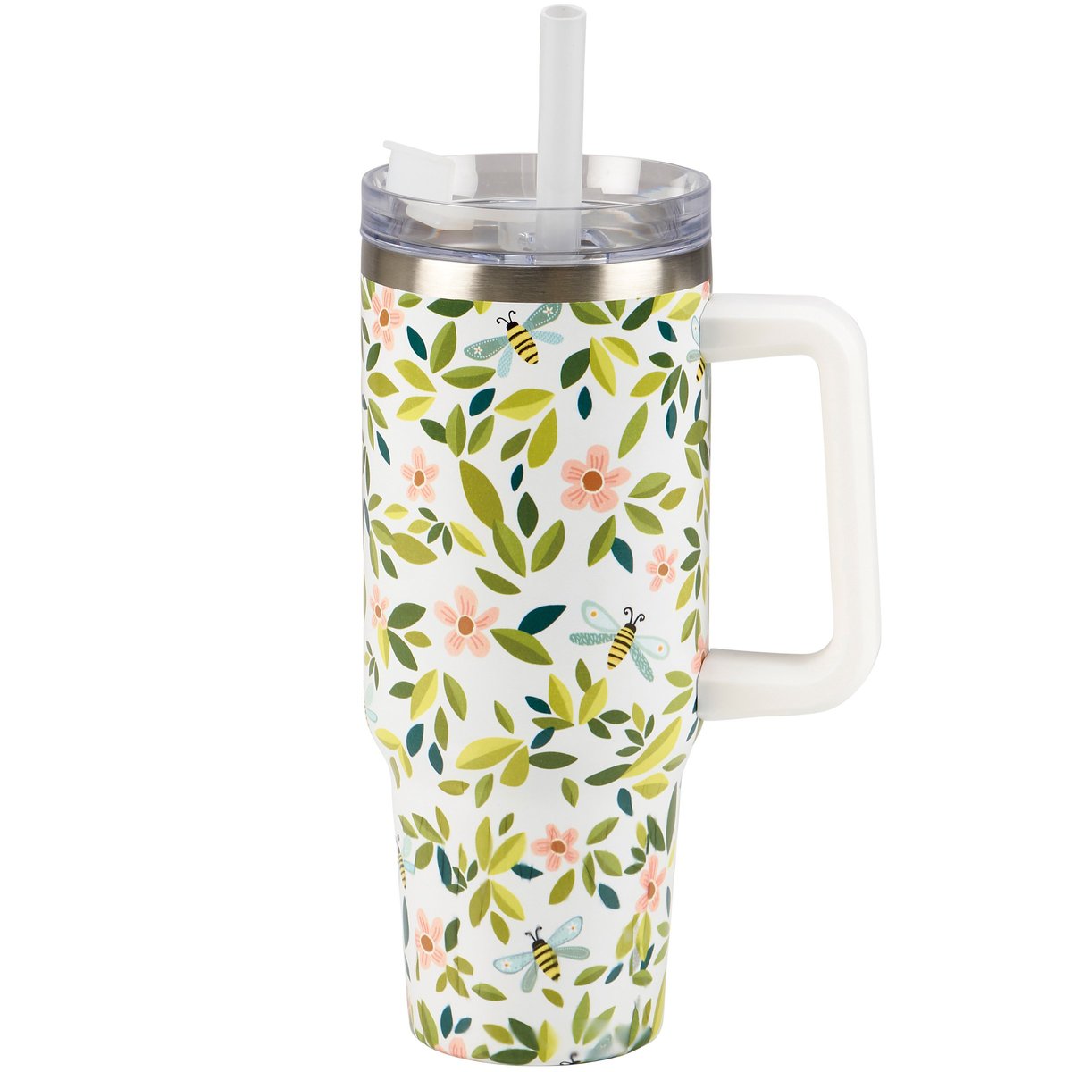 Charming Flowers & Bees 40oz Insulated Stainless Steel Travel Mug with Straw