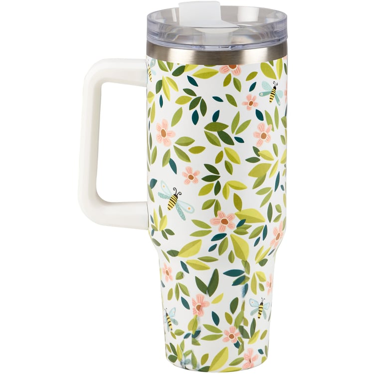 Charming Flowers & Bees 40oz Insulated Stainless Steel Travel Mug with Straw
