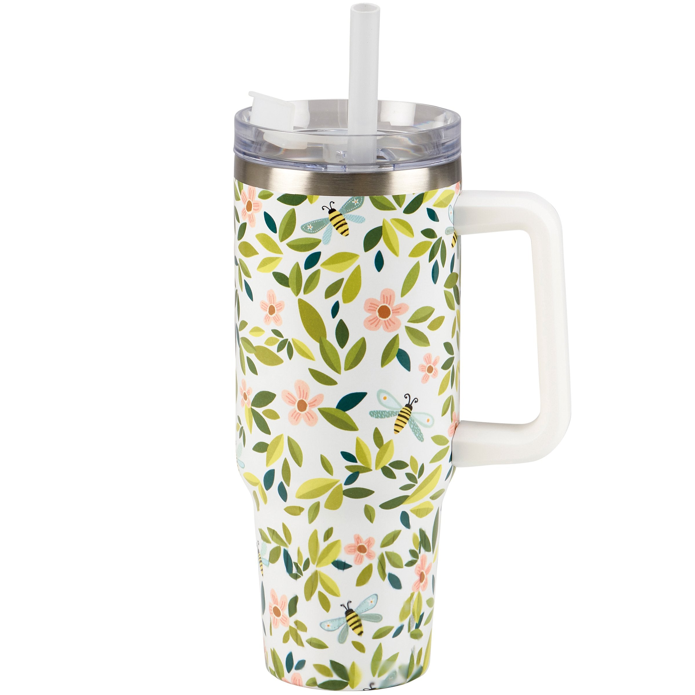 Charming Flowers & Bees 40oz Insulated Stainless Steel Travel Mug with Straw