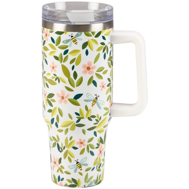 Charming Flowers & Bees 40oz Insulated Stainless Steel Travel Mug with Straw