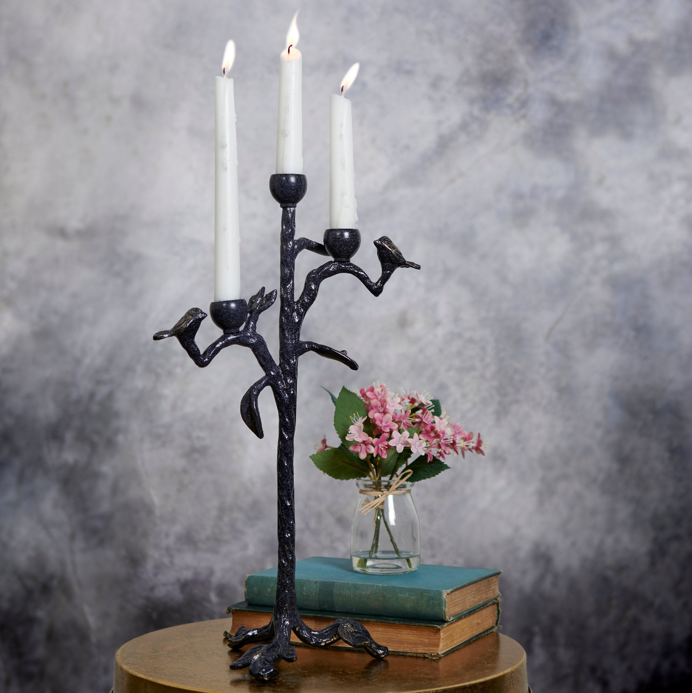 Rustic Metal Bird Branch Taper Candle Holder - Nature-Inspired Home Decor