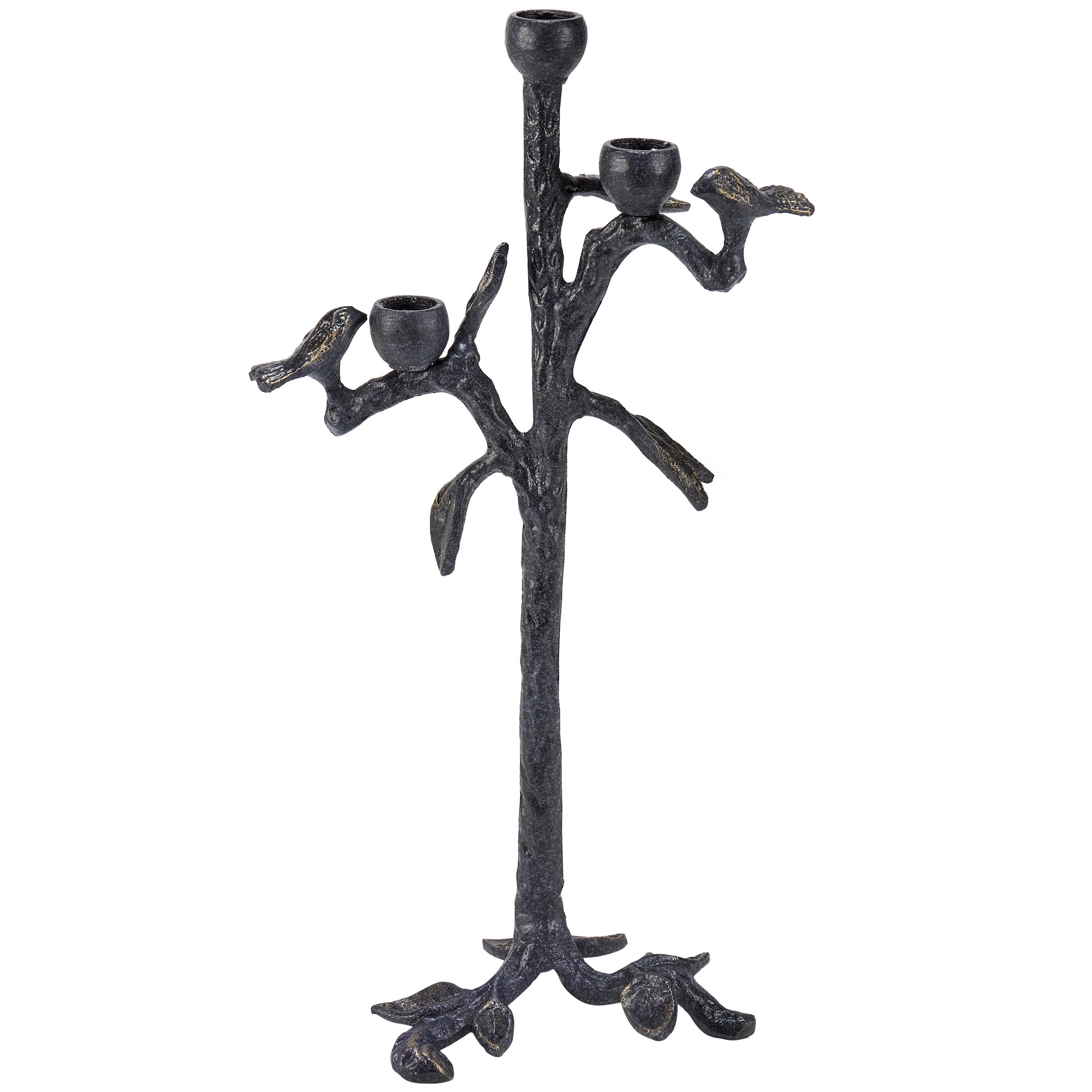 Rustic Metal Bird Branch Taper Candle Holder - Nature-Inspired Home Decor