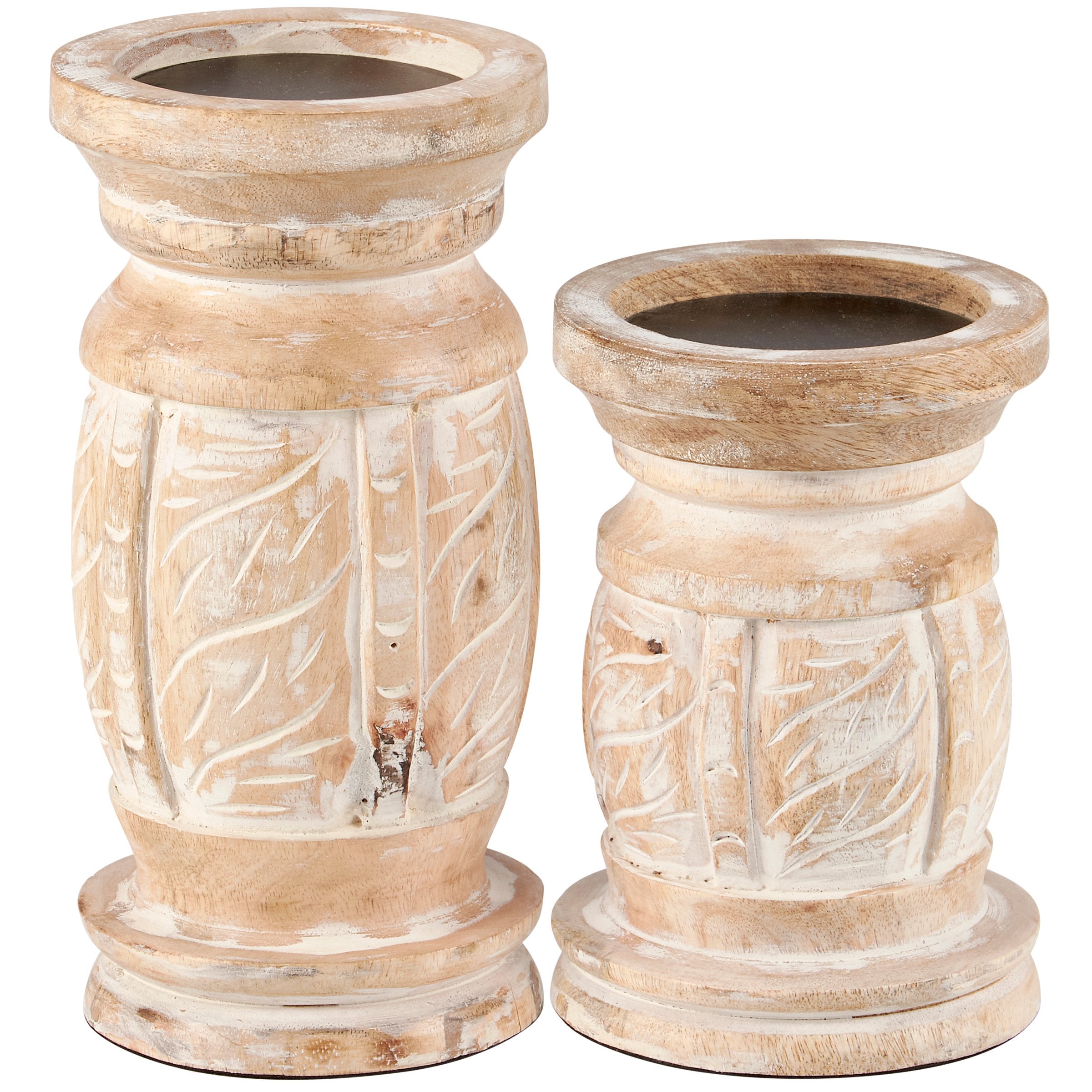 Rustic Whitewashed Wood Candle Holder Set - Farmhouse Beach Decor