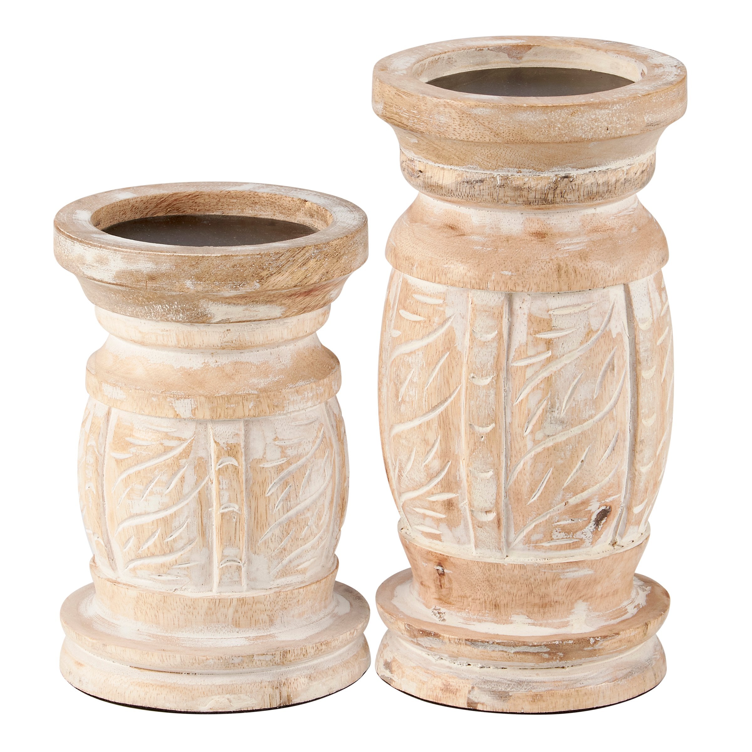 Rustic Whitewashed Wood Candle Holder Set - Farmhouse Beach Decor