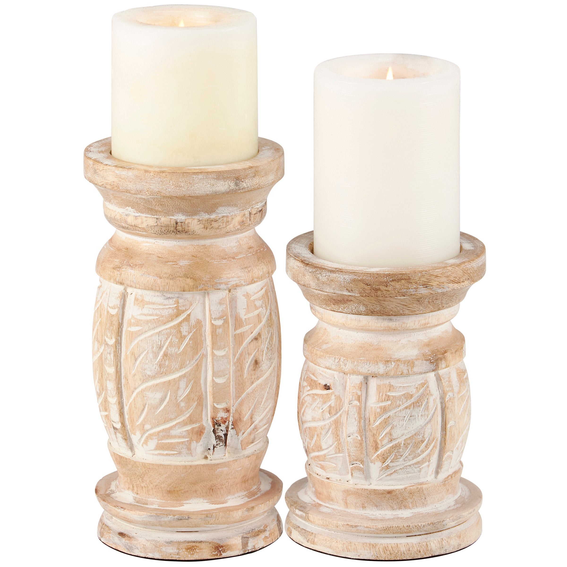 Rustic Whitewashed Wood Candle Holder Set - Farmhouse Beach Decor