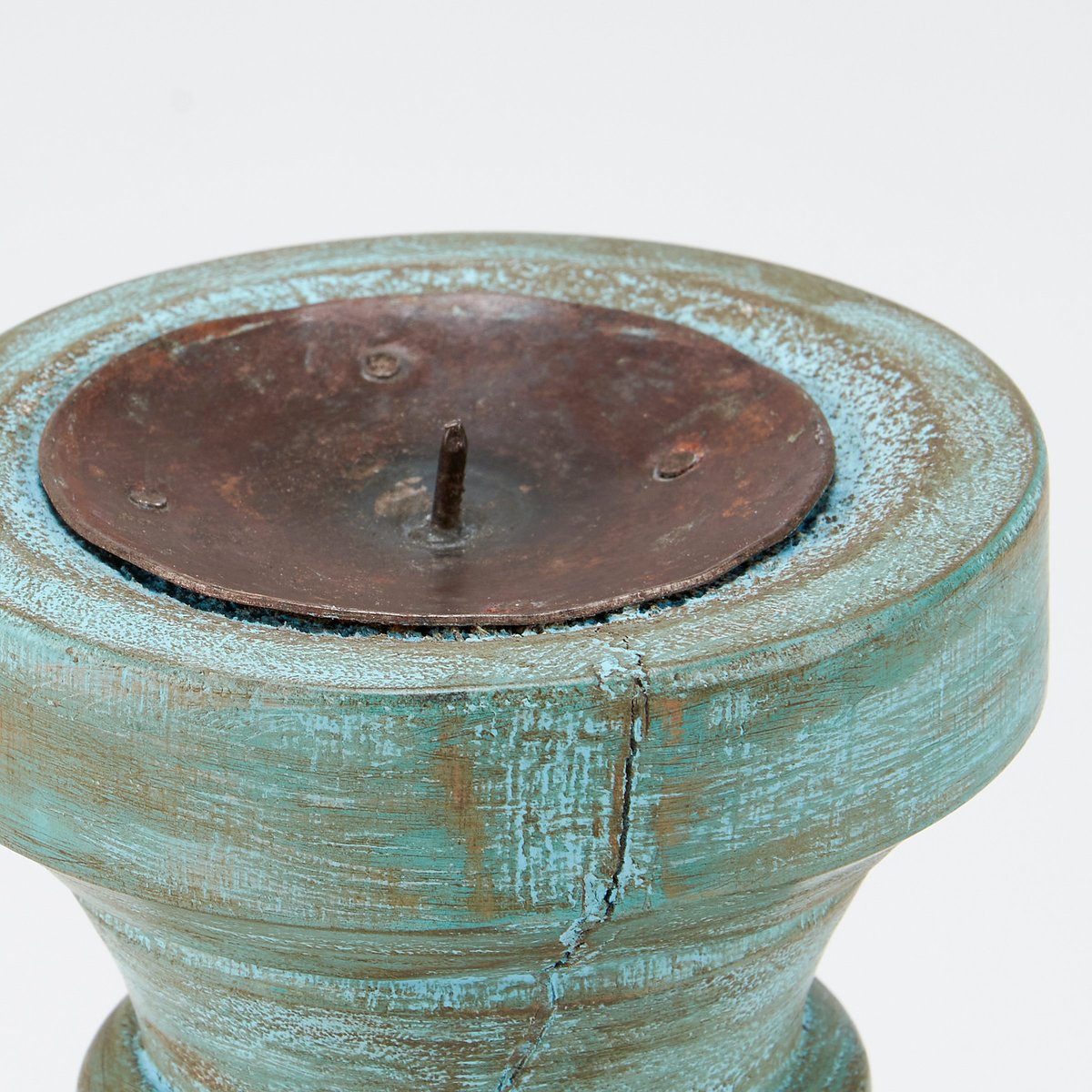 Coastal Distressed Blue Wooden Pillar Candle Holder - Rustic Farmhouse Accent