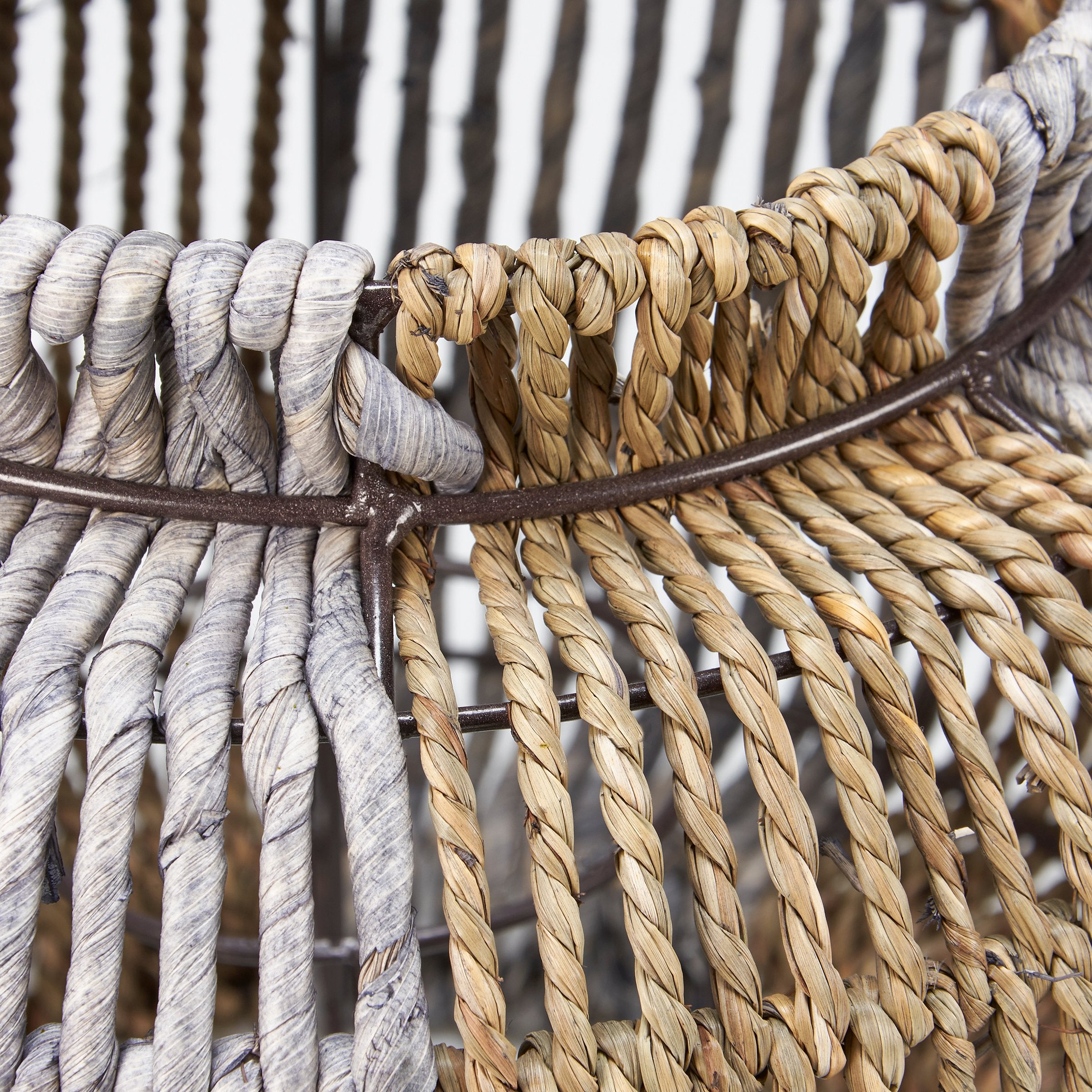 Chic Woven Rope Lantern with Glass Holder, Metal Frame, Coastal Beach Home Accent