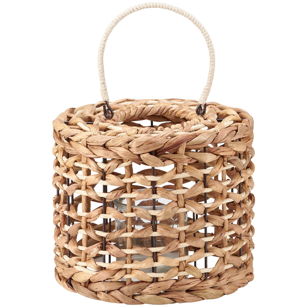 Chic Woven Raffia Lantern with Glass Holder, Natural Beach Home Decor Accent
