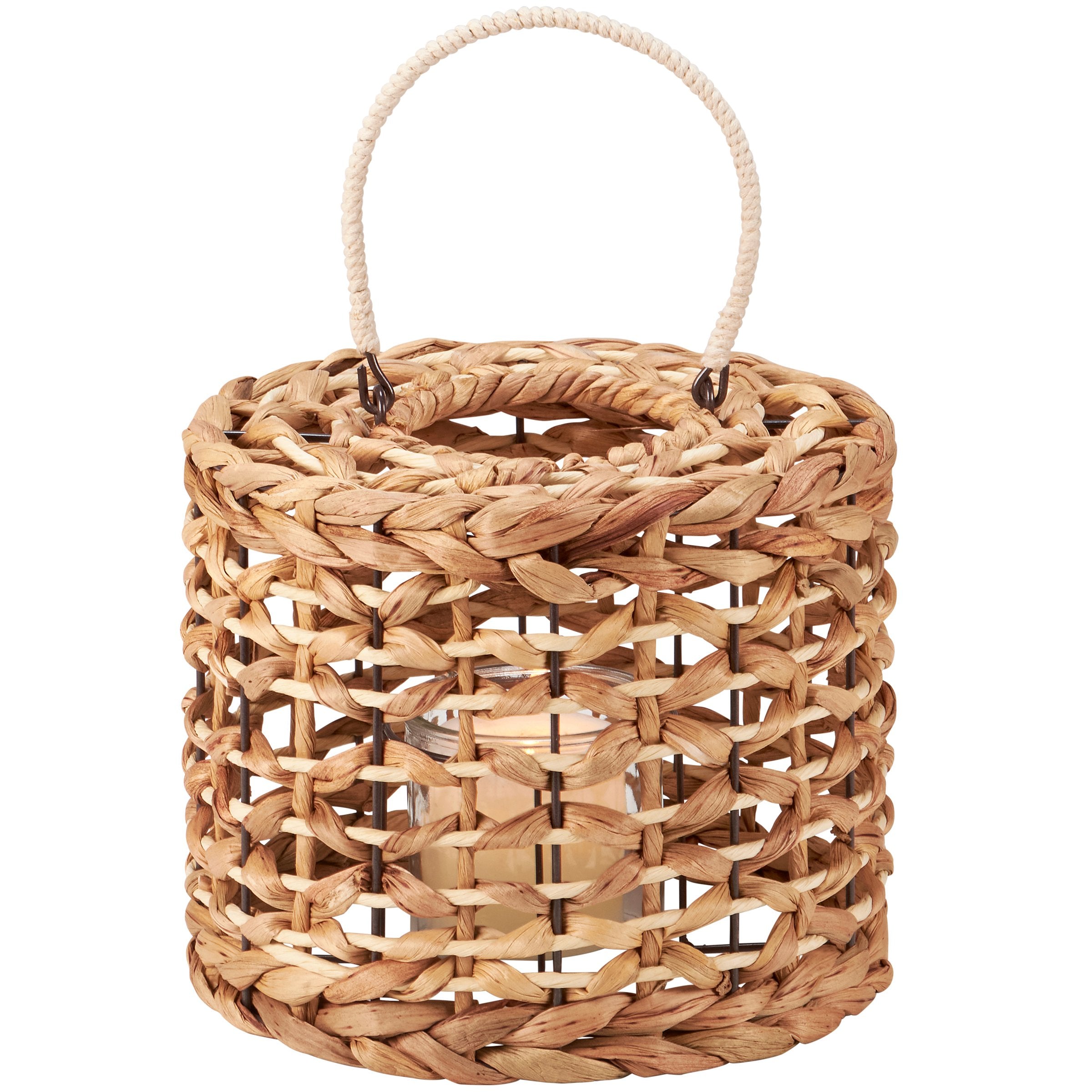 Chic Woven Raffia Lantern with Glass Holder, Natural Beach Home Decor Accent