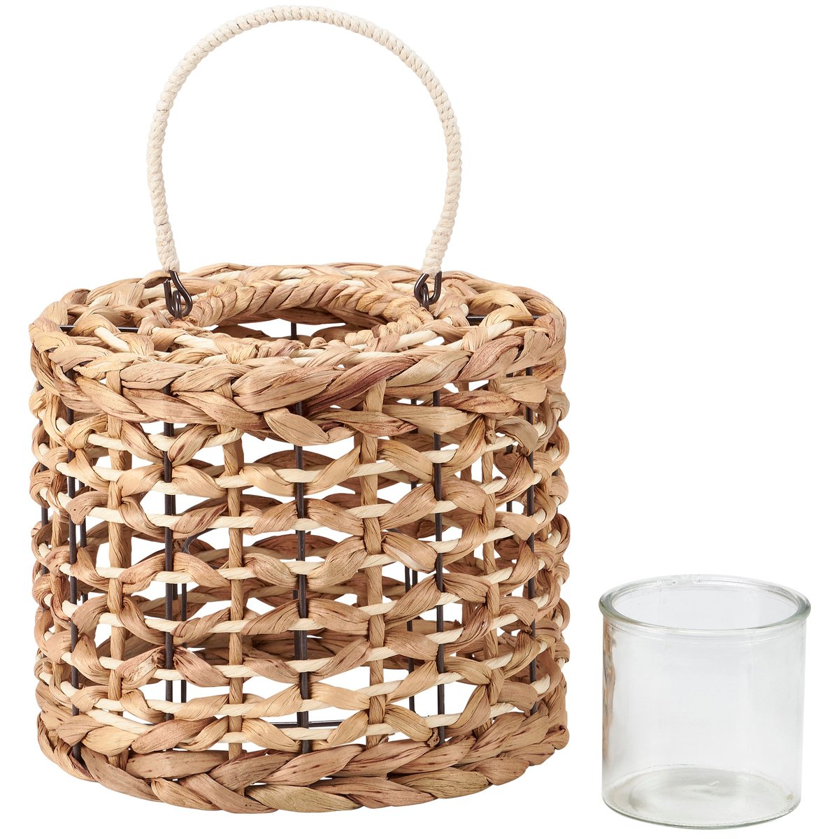 Chic Woven Raffia Lantern with Glass Holder, Natural Beach Home Decor Accent