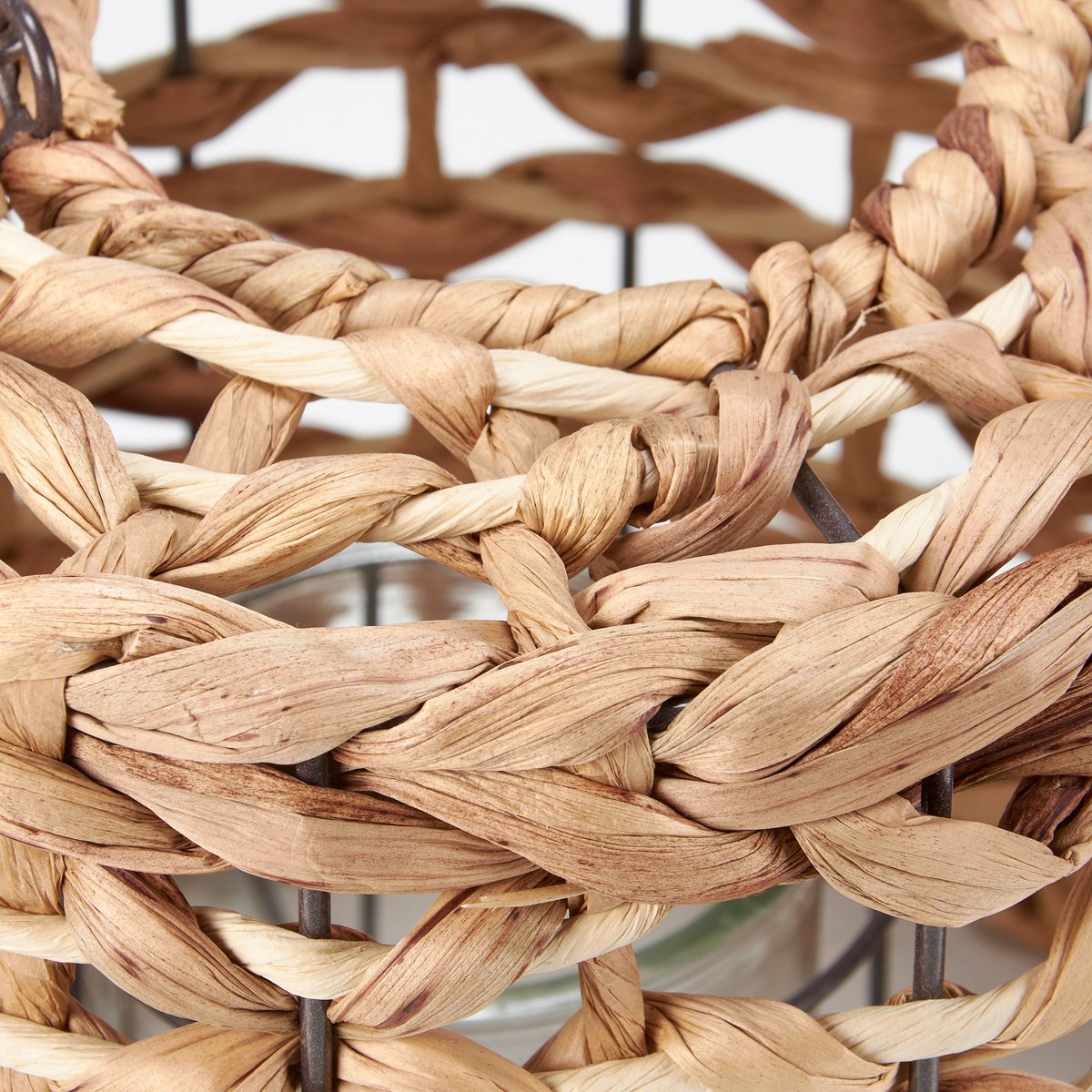 Chic Woven Raffia Lantern with Glass Holder, Natural Beach Home Decor Accent