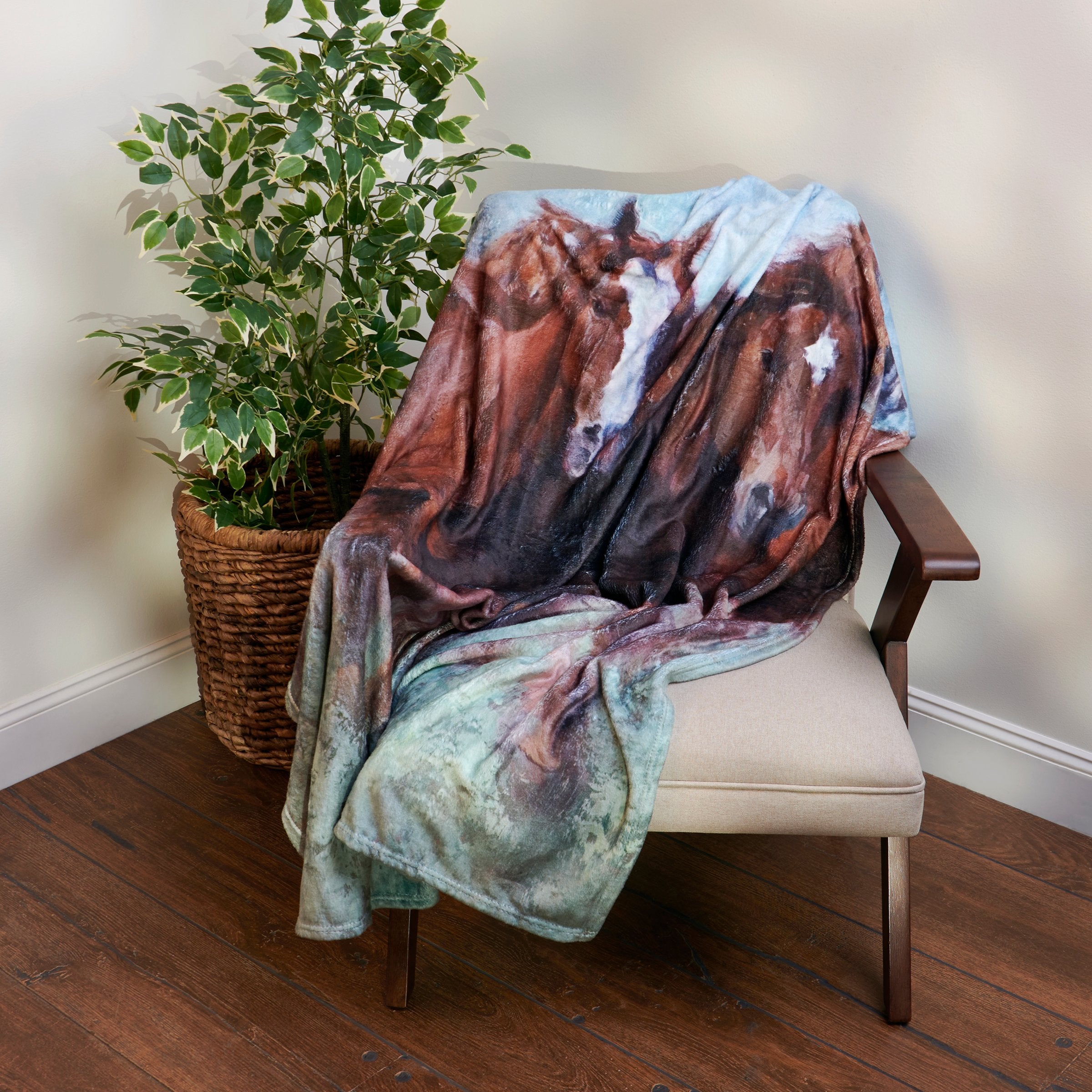 Majestic Running Wild Horses Plush Western Art Cozy Sofa Throw Blanket