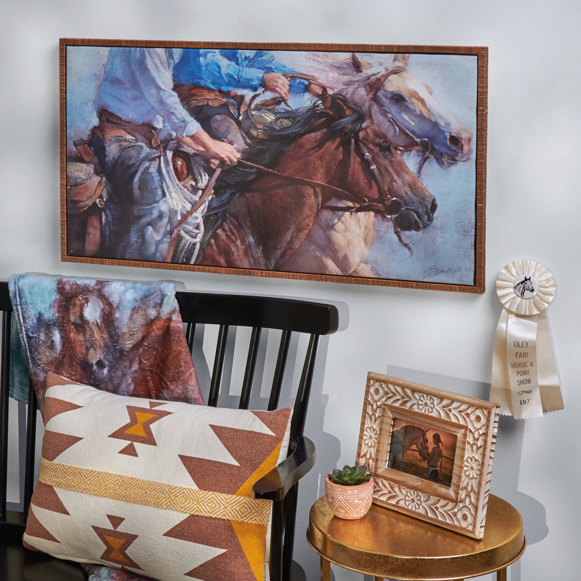 Rustic Western Riders Canvas Wall Art: Framed Horse & Cowboy Home Decor