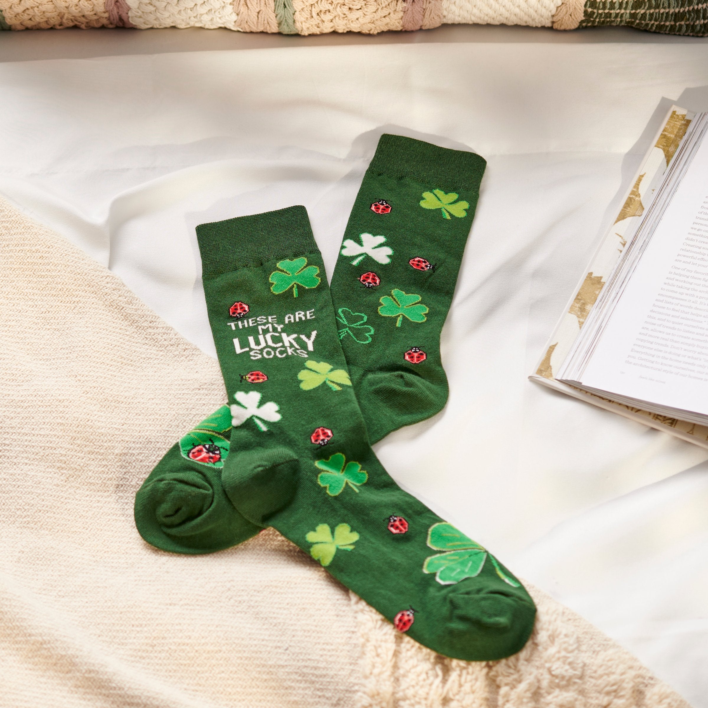 Festive St. Patrick's Day Lucky Socks: Shamrock & Ladybug Design, One Size